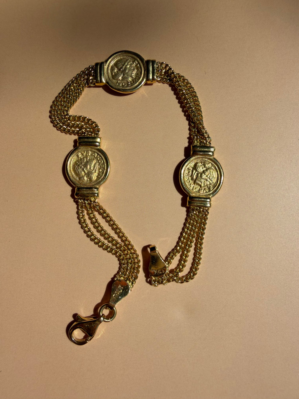 double sided coin and curb chain bracelet
