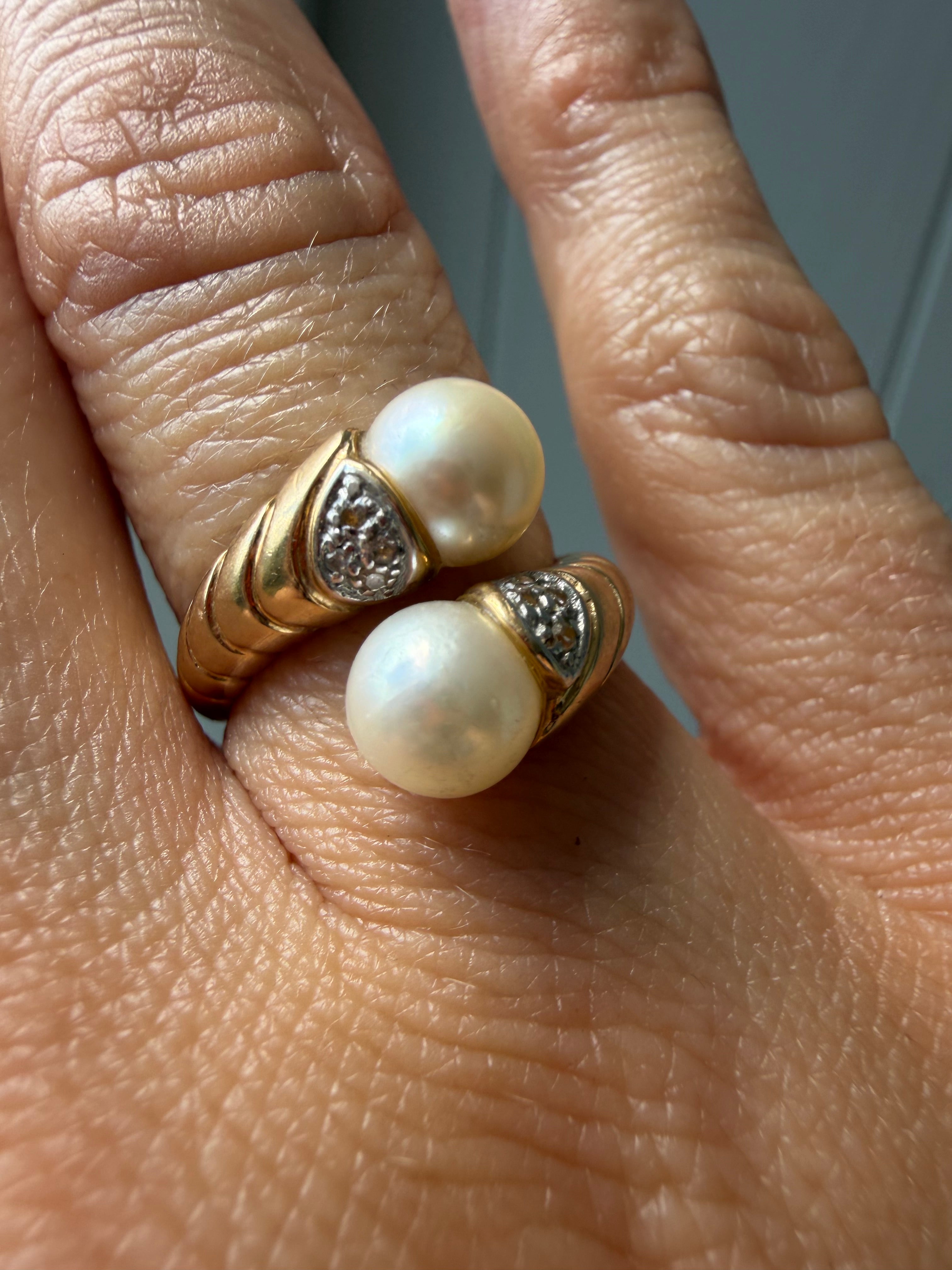 pearl and pave set diamond ring