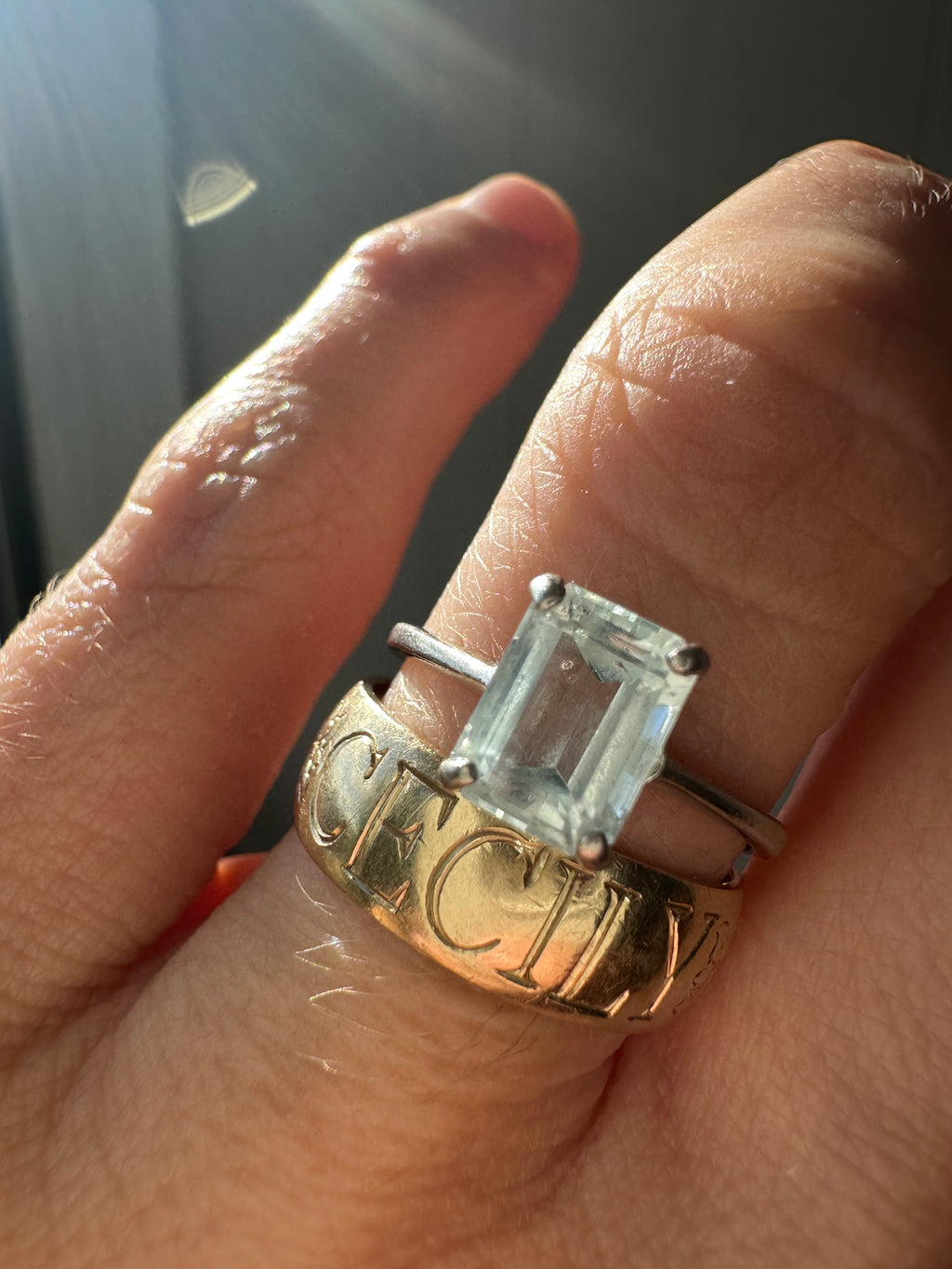 platinum and emerald cut aquamarine