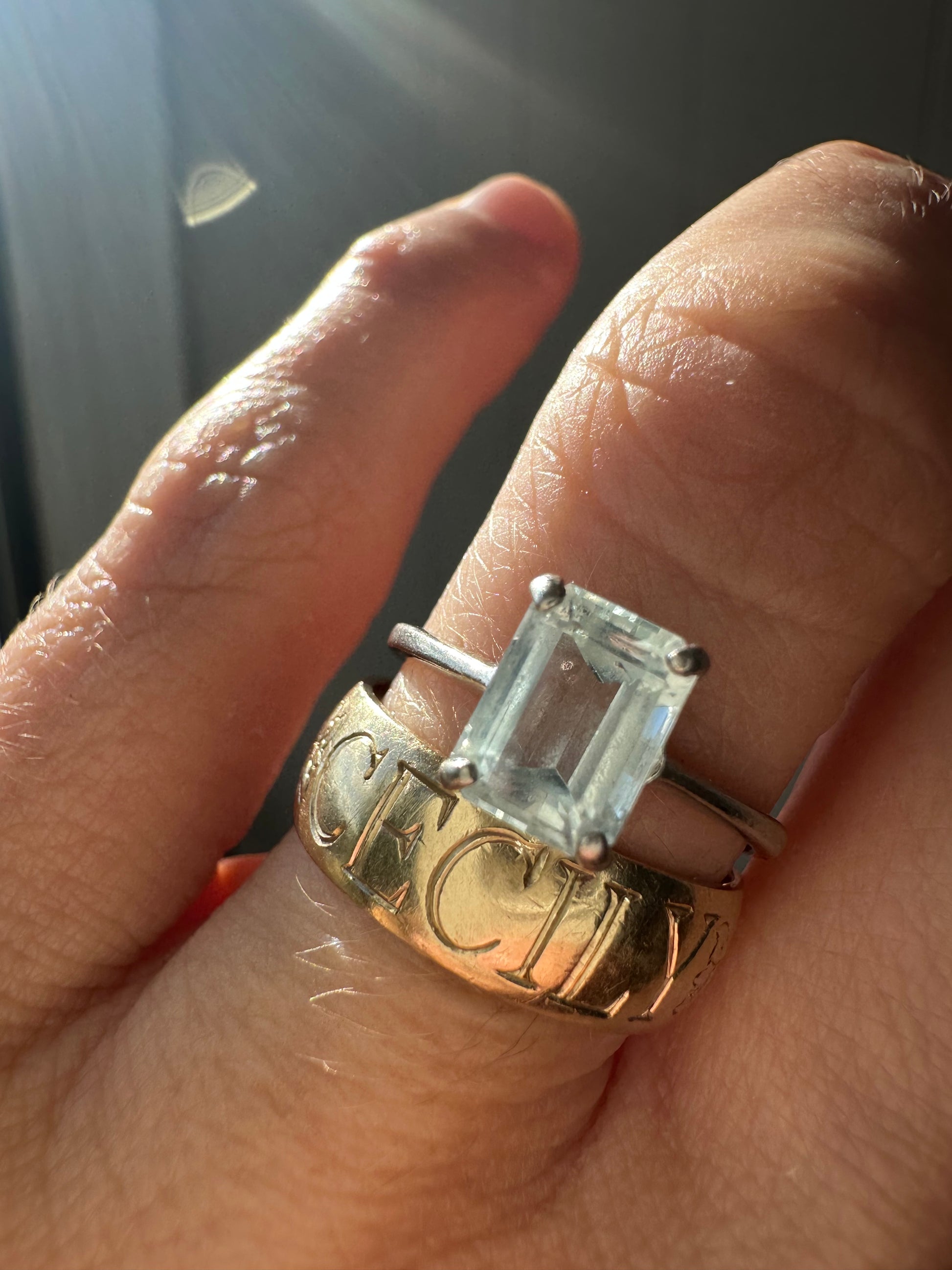 platinum and emerald cut aquamarine