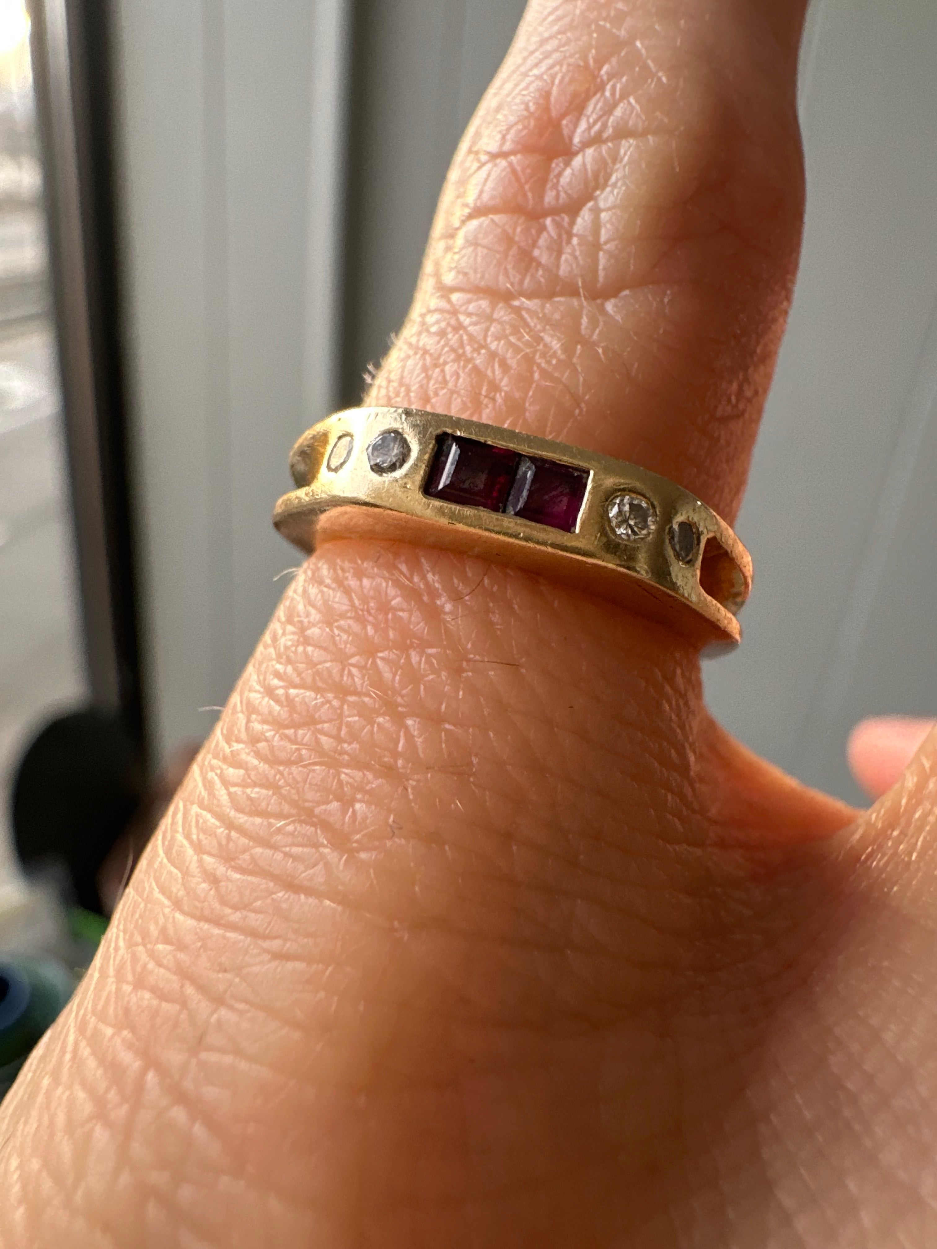 squared edge ruby and diamond ring