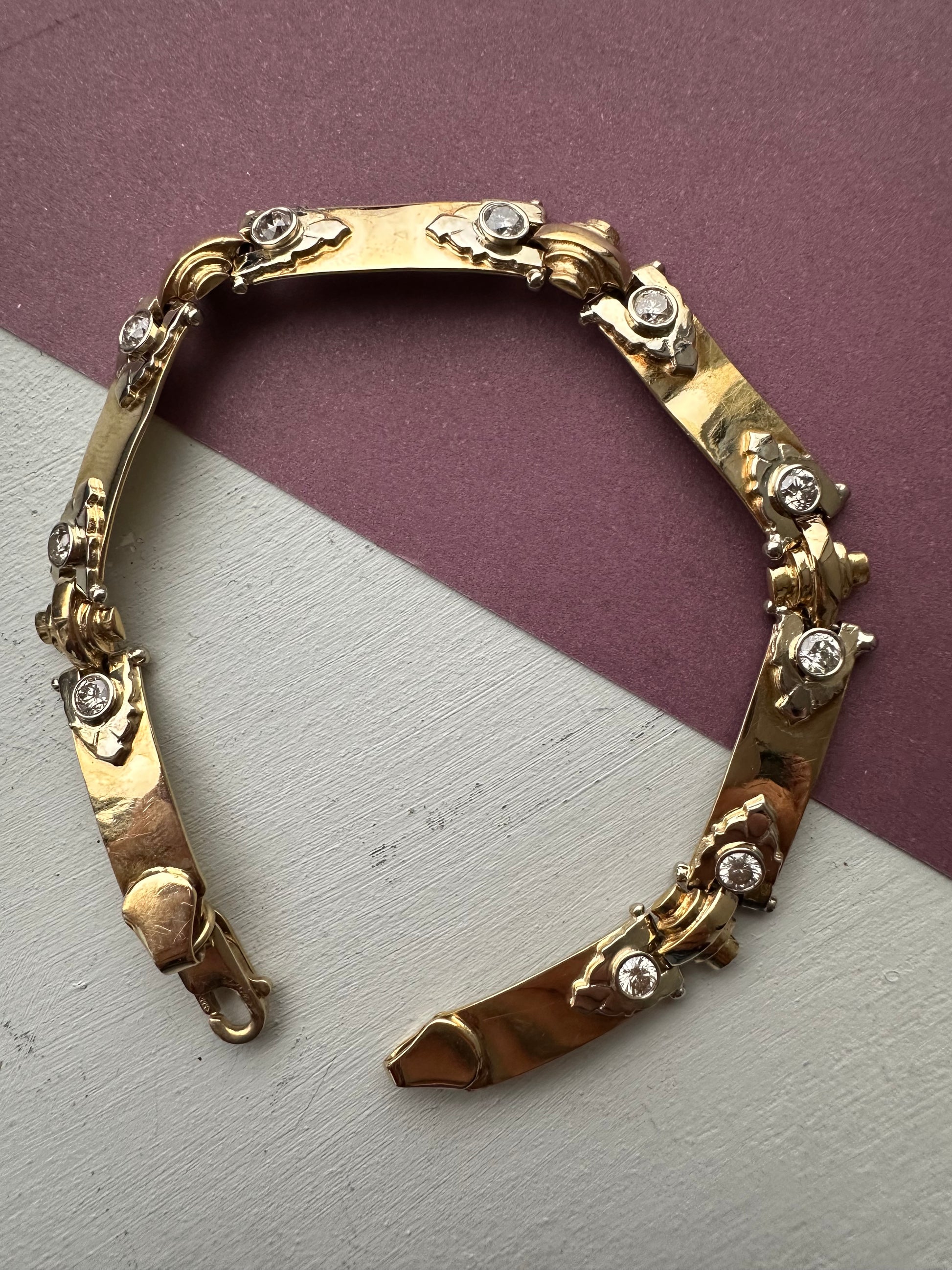 bezel set diamond and gold bracelet