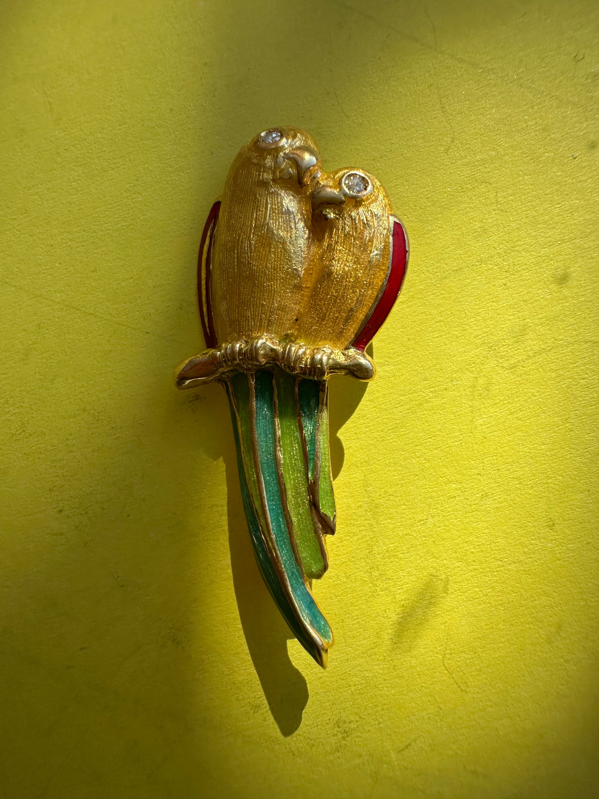 vintage enamel love birds brooch