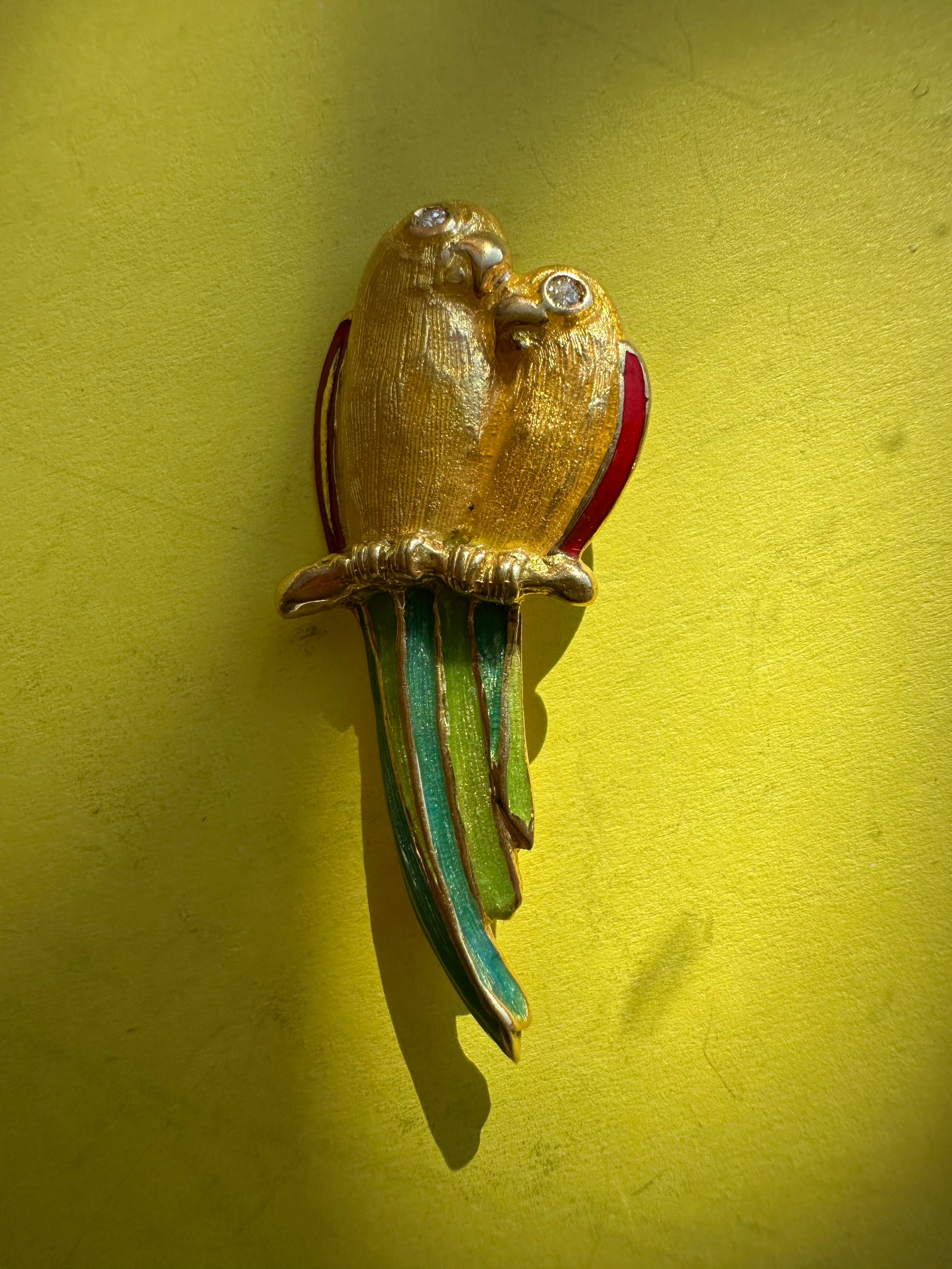 vintage enamel love birds brooch