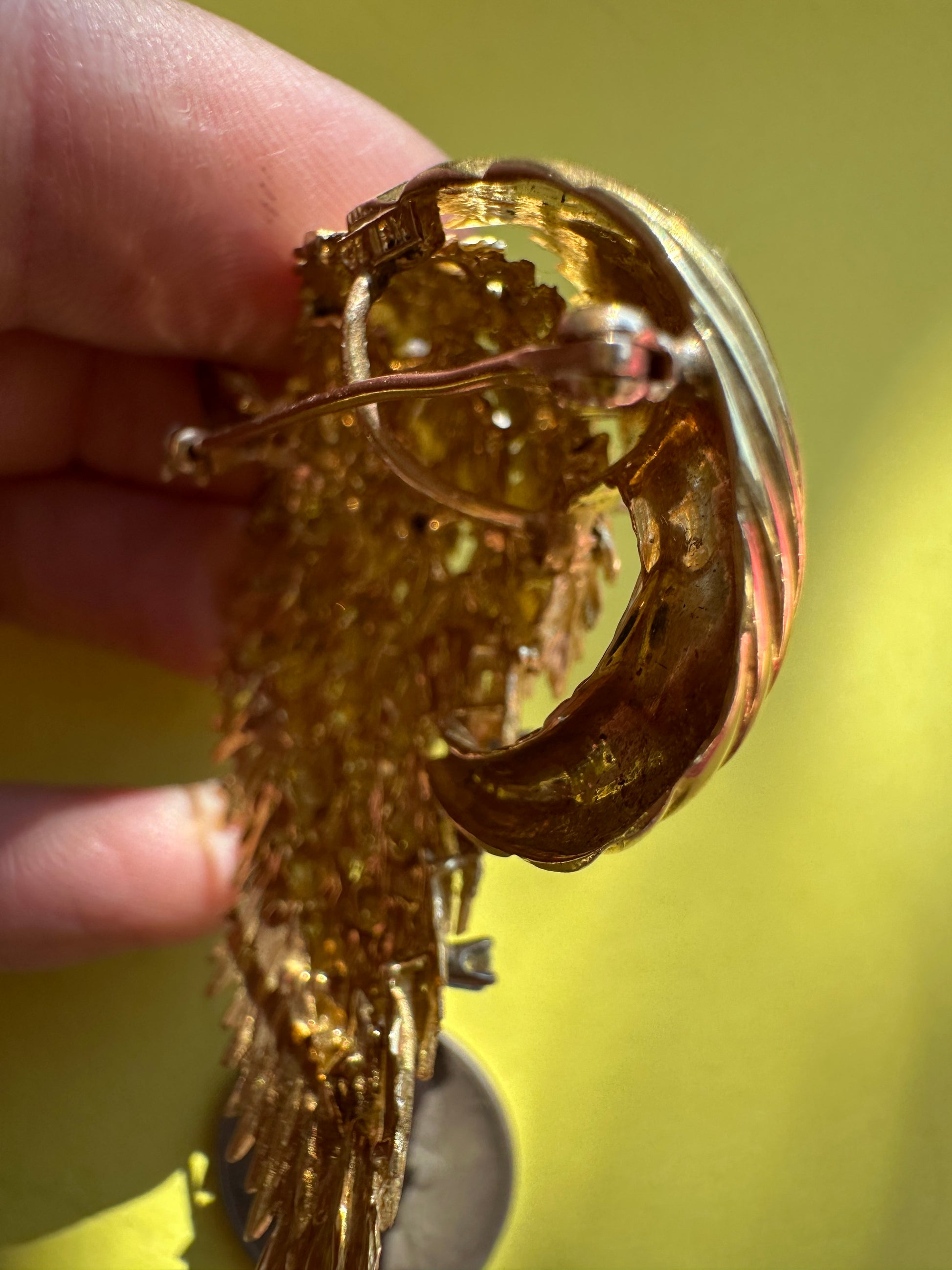 vintage cornucopia feather leaf and diamond brooch