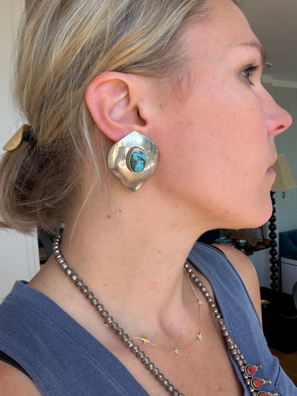 oversized turquoise and sterling post earrings