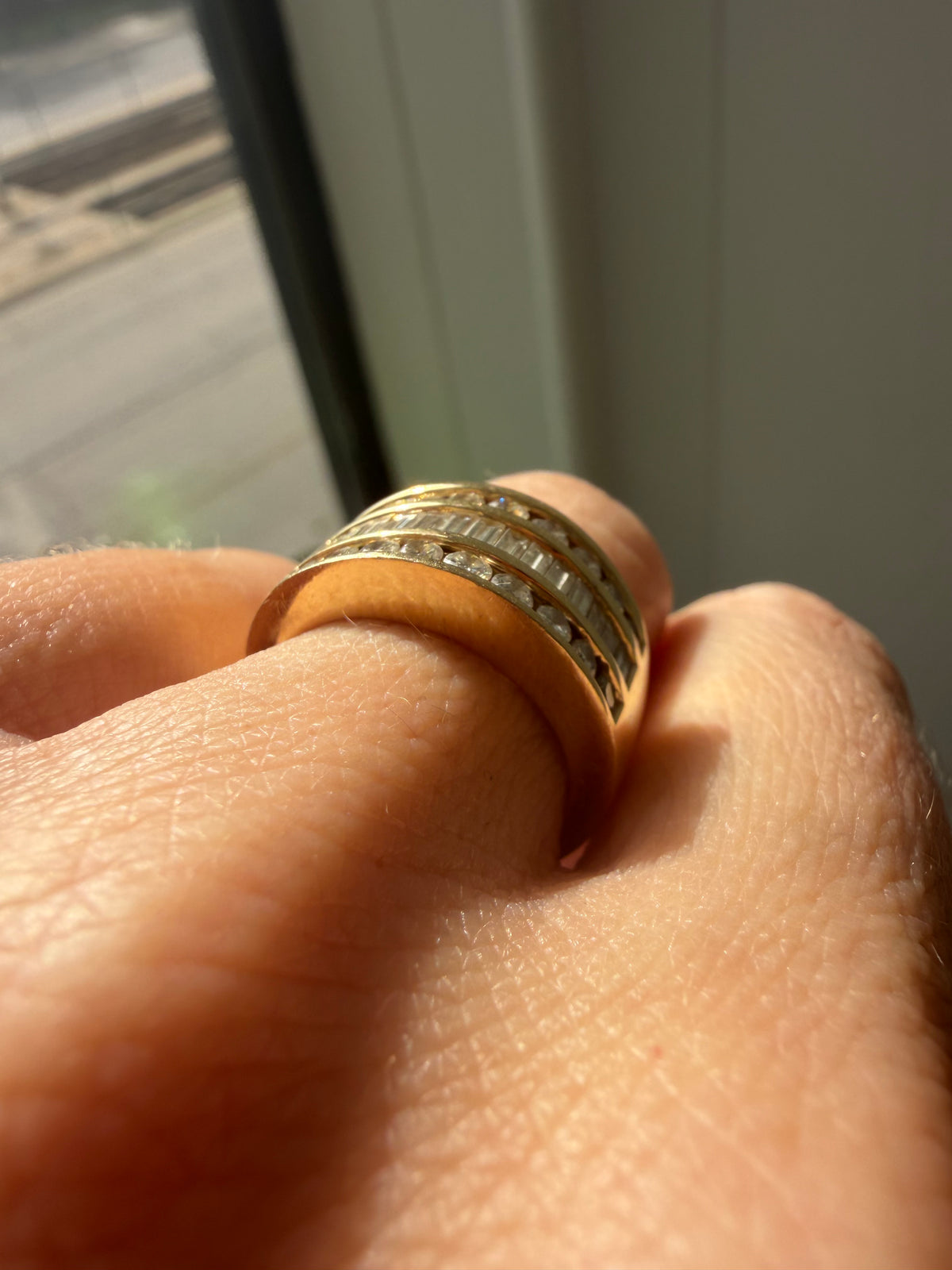 gorgeous baguette and round cut diamond wide band