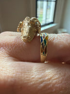 harlequin enamel, rose cut diamond Capricorn ram ring