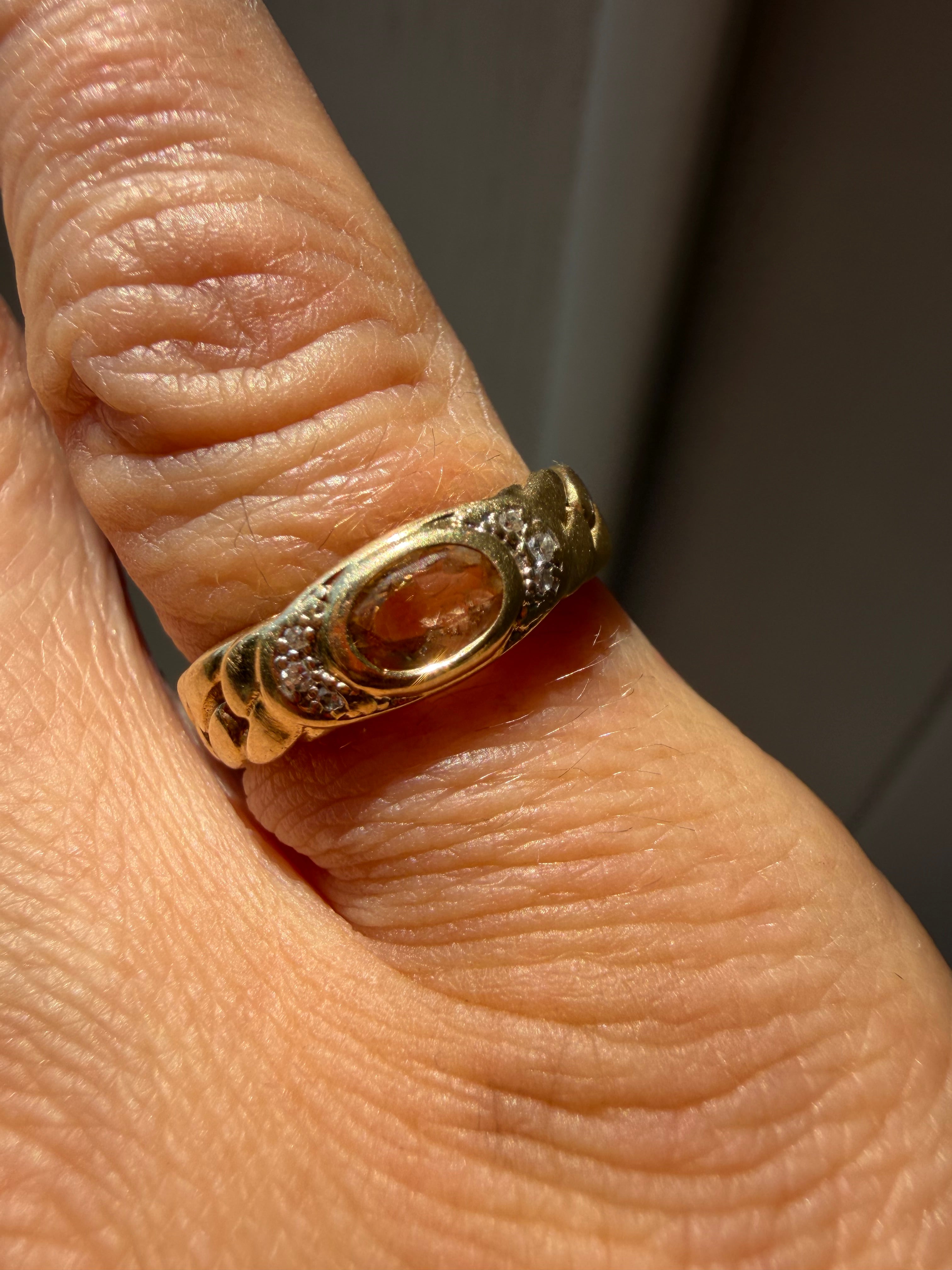 chain ring with oval east west peach citrine