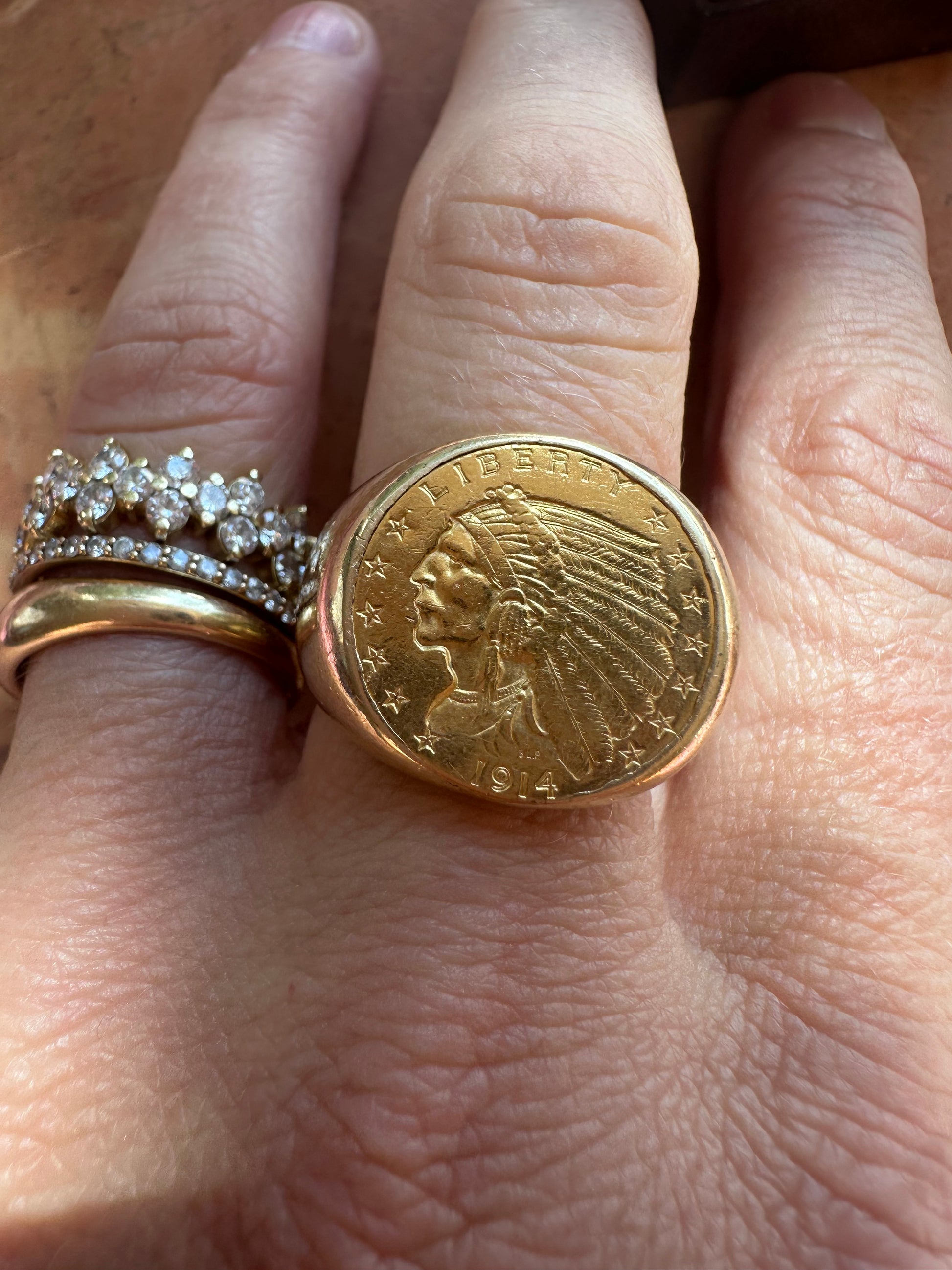 21mm coin ring with a $2.50 Indian Head gold coin
