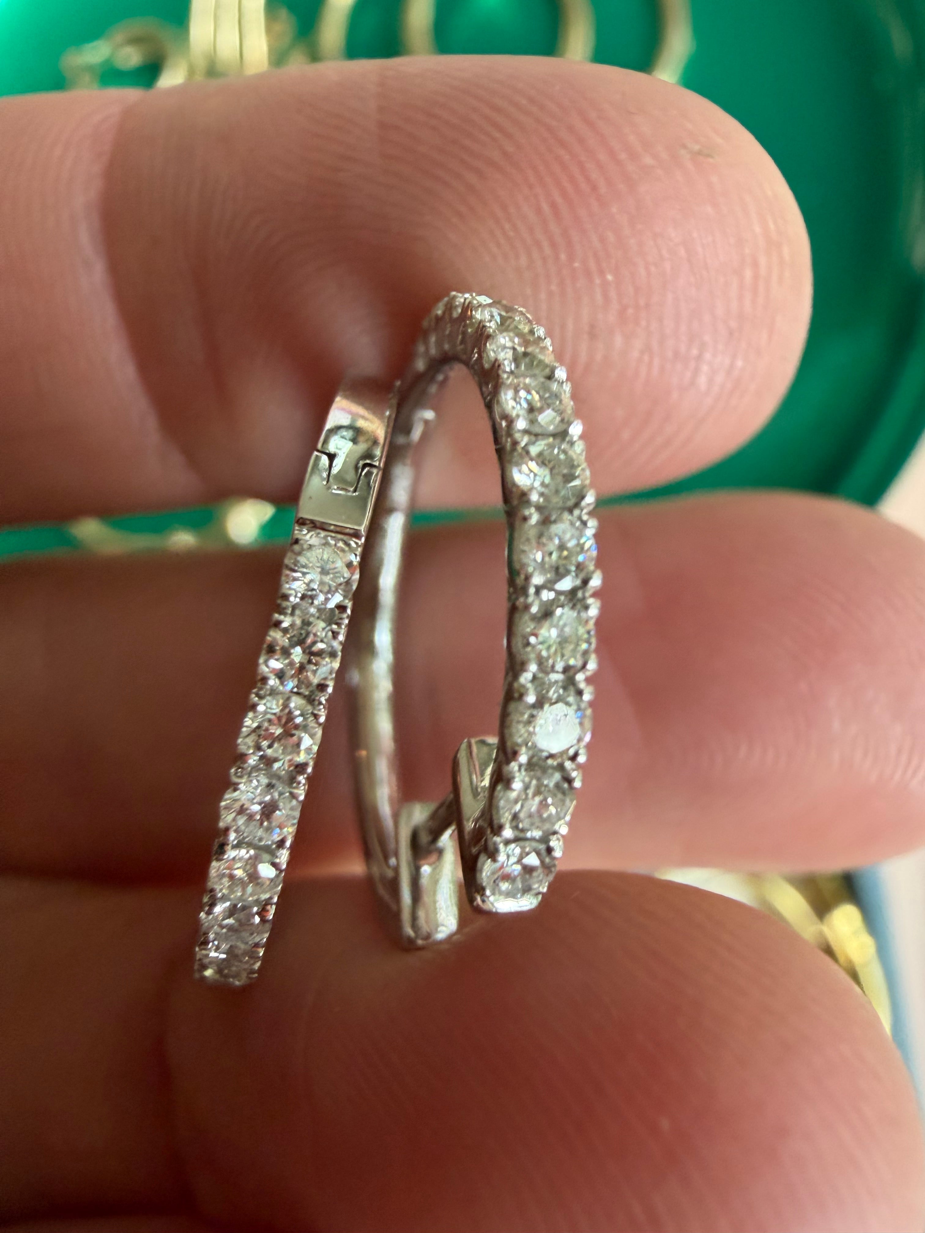 18k white gold diamond click-in .75" hoops