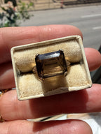 smoky quartz east west emerald cut ring
