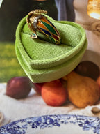 harlequin enamel, rose cut diamond Capricorn ram ring