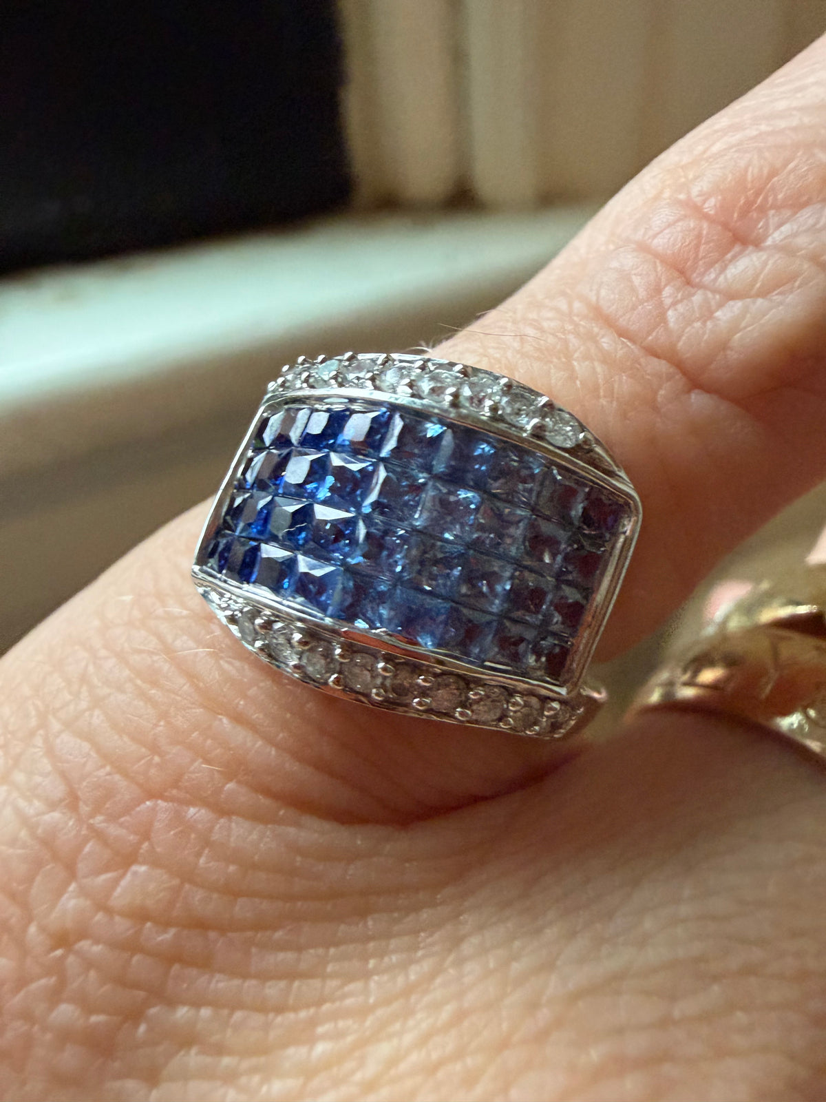 ombre sapphire, diamond and white gold ring