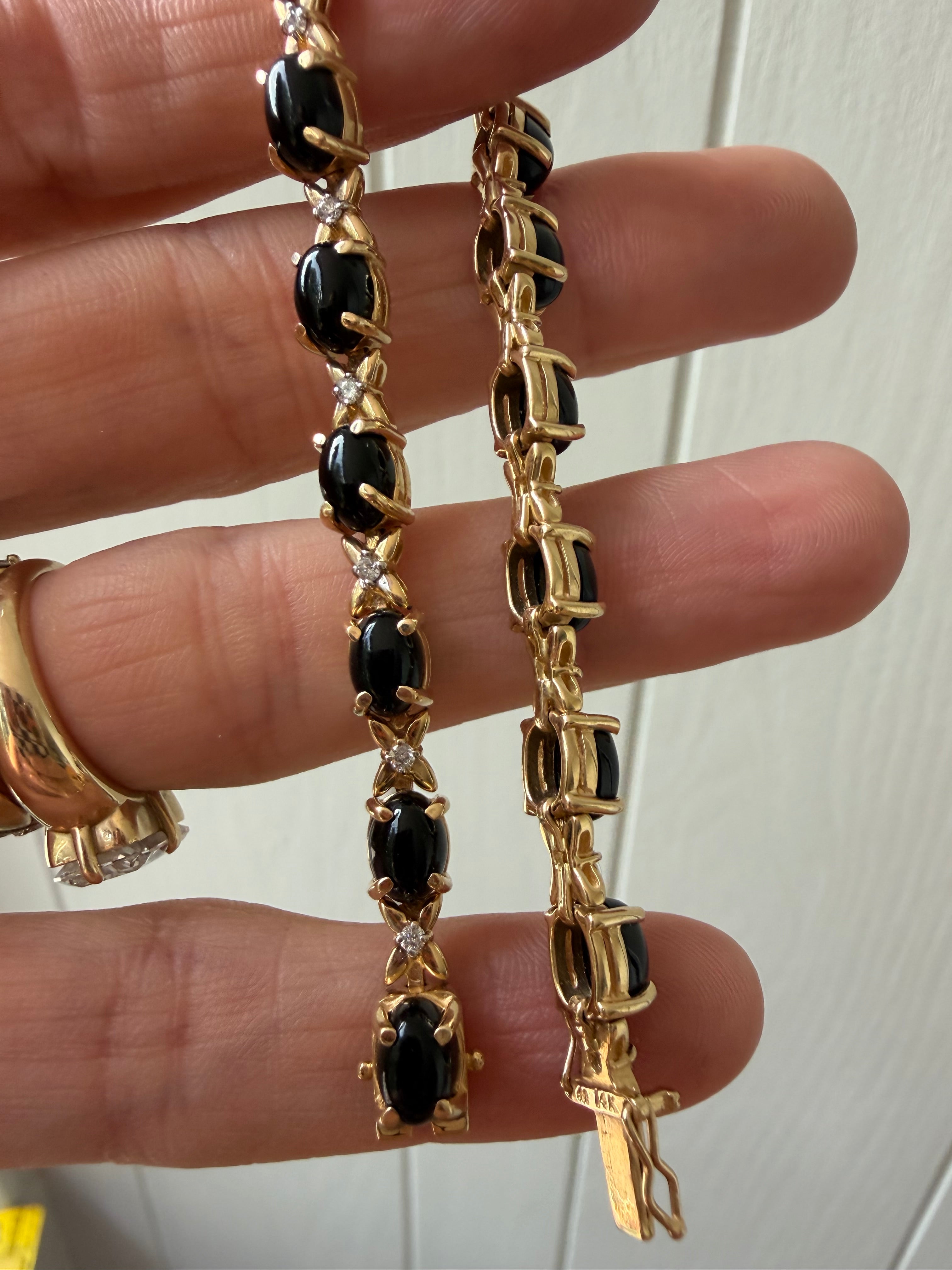 onyx cabochon and diamond tennis bracelet