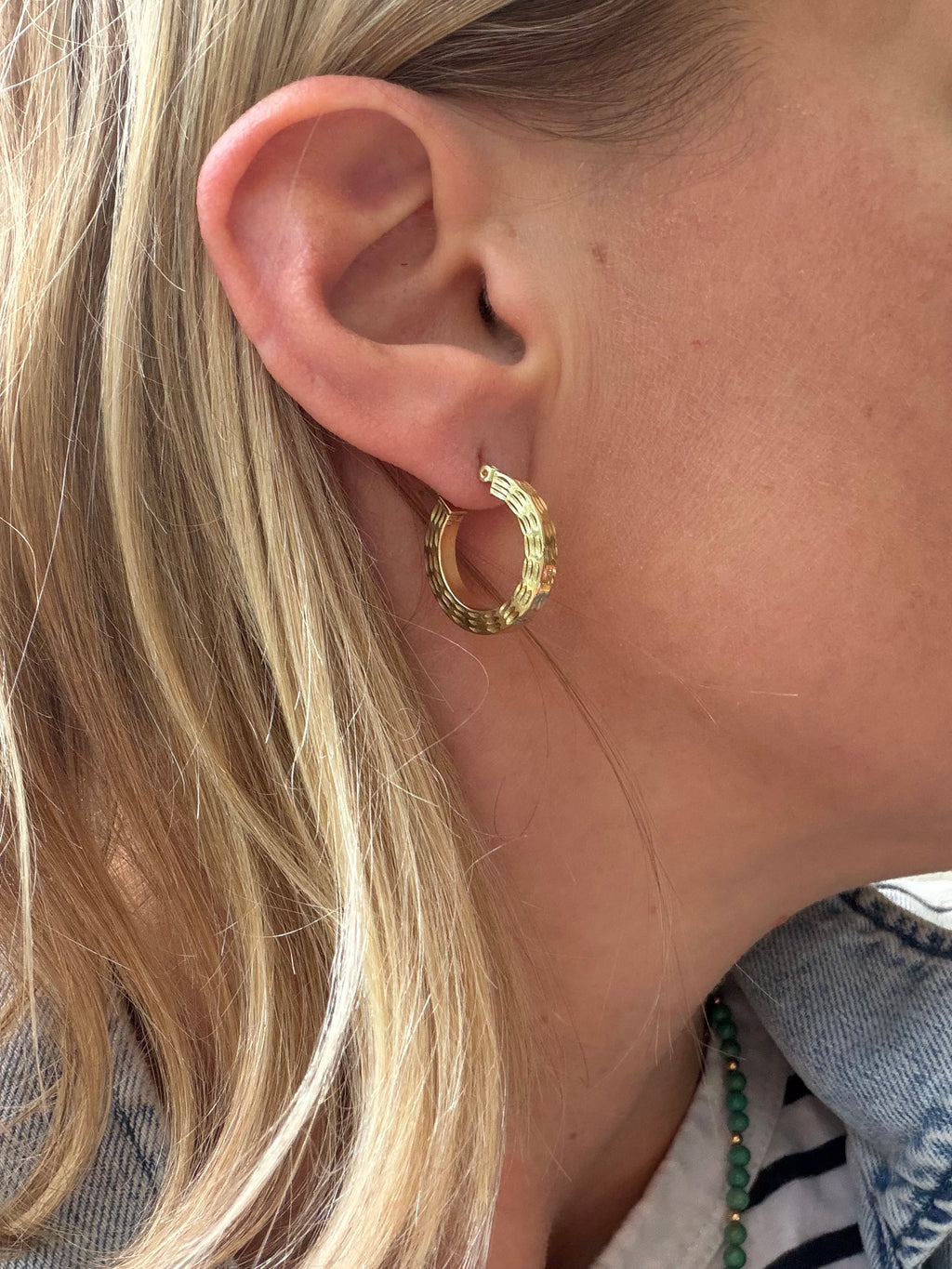 squared edge diamond cut hoop