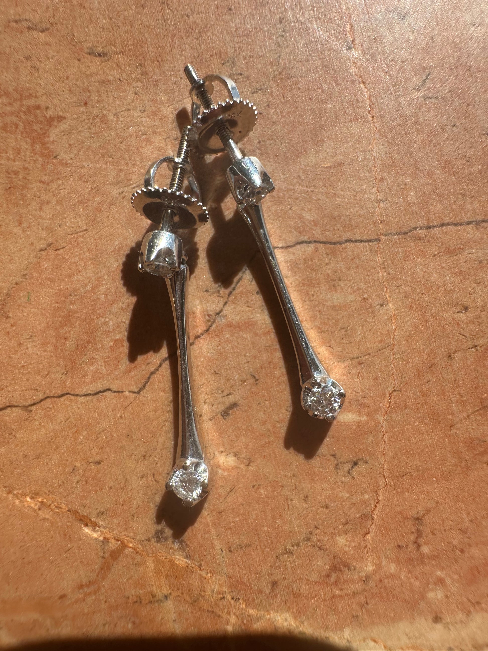 white gold diamond stick earrings