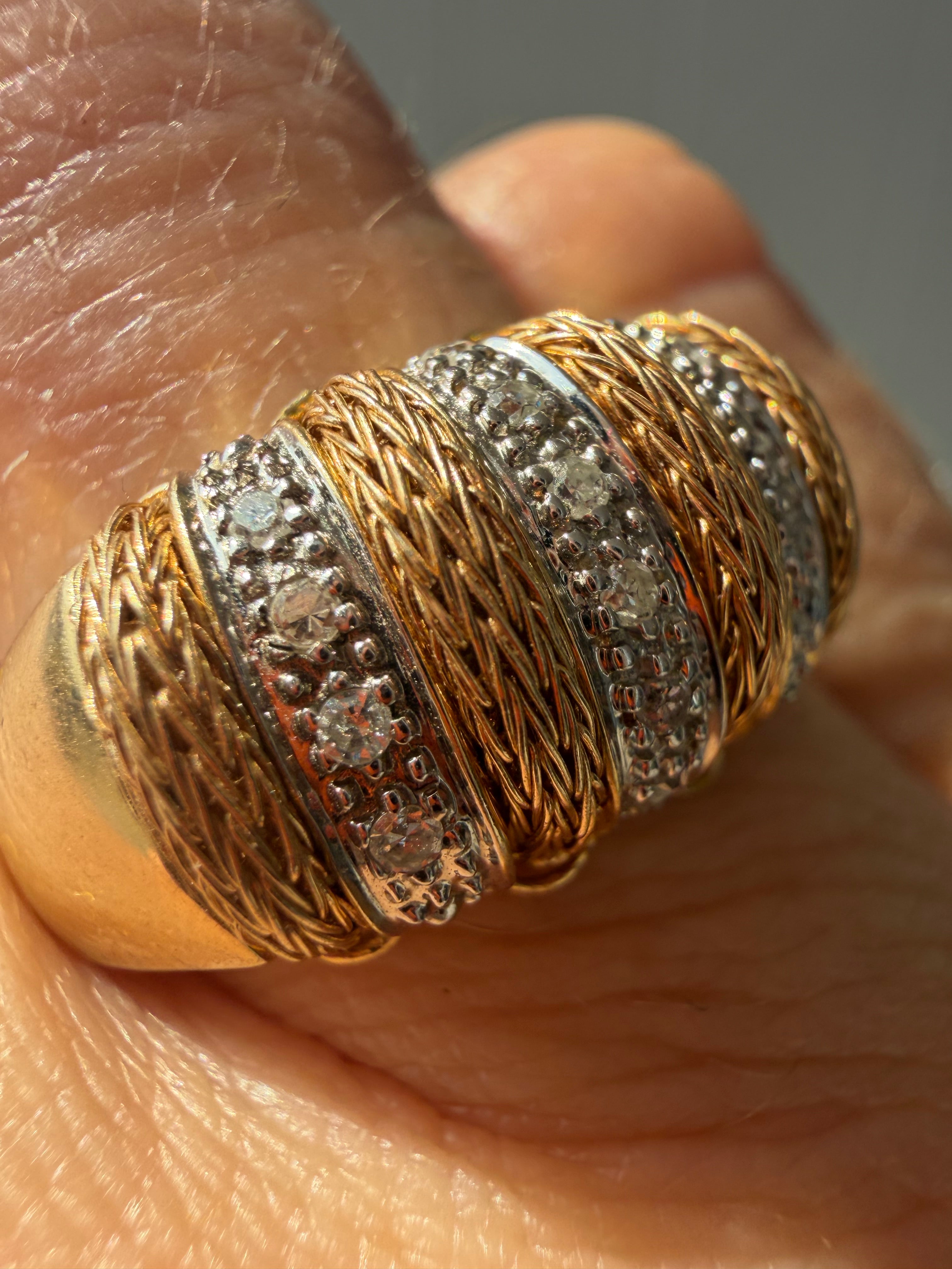 two tone textured diamond dome ring