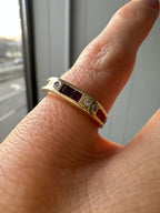 squared edge ruby and diamond ring