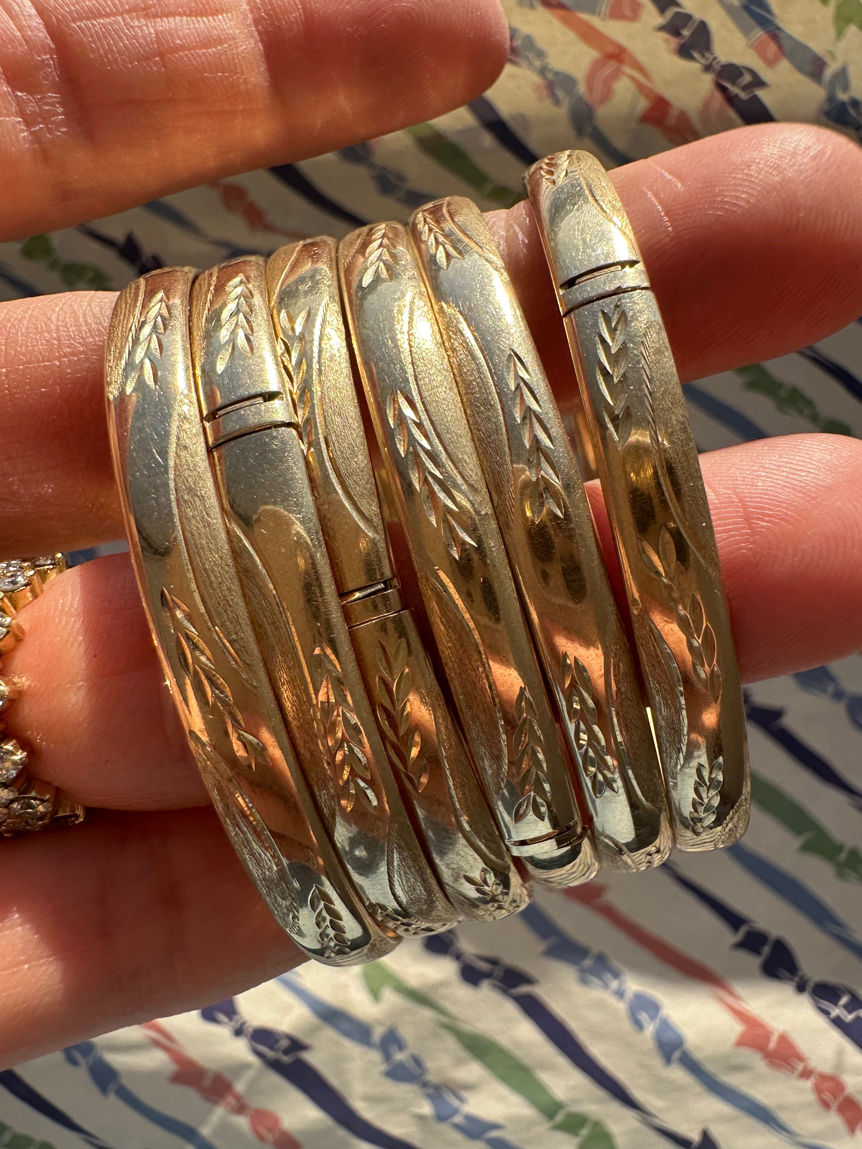 leaf etched 10k gold bangles