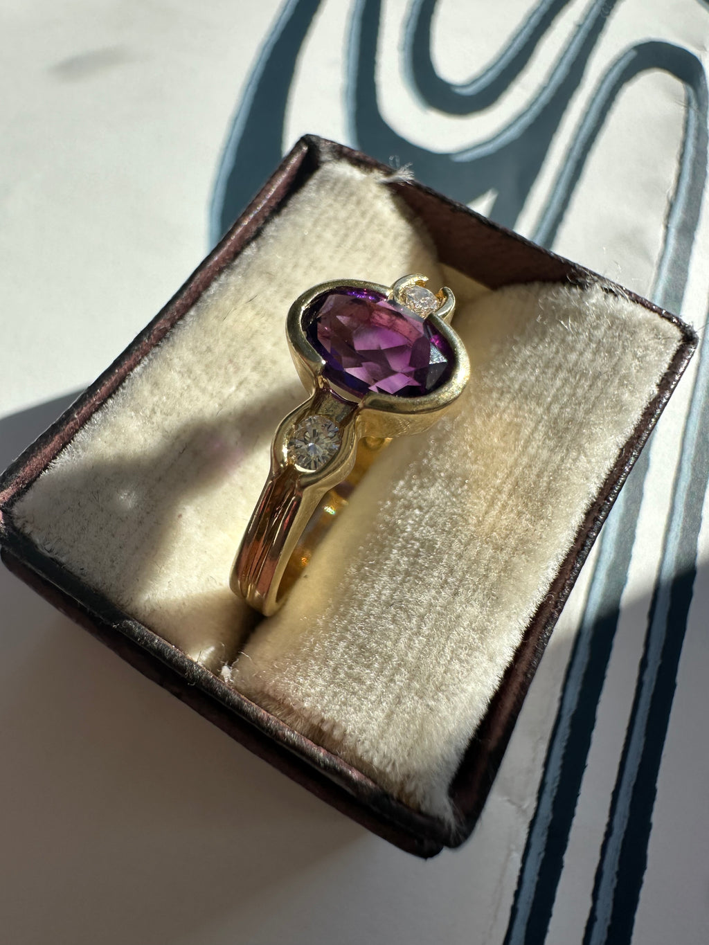 bezel set amethyst and diamond ring