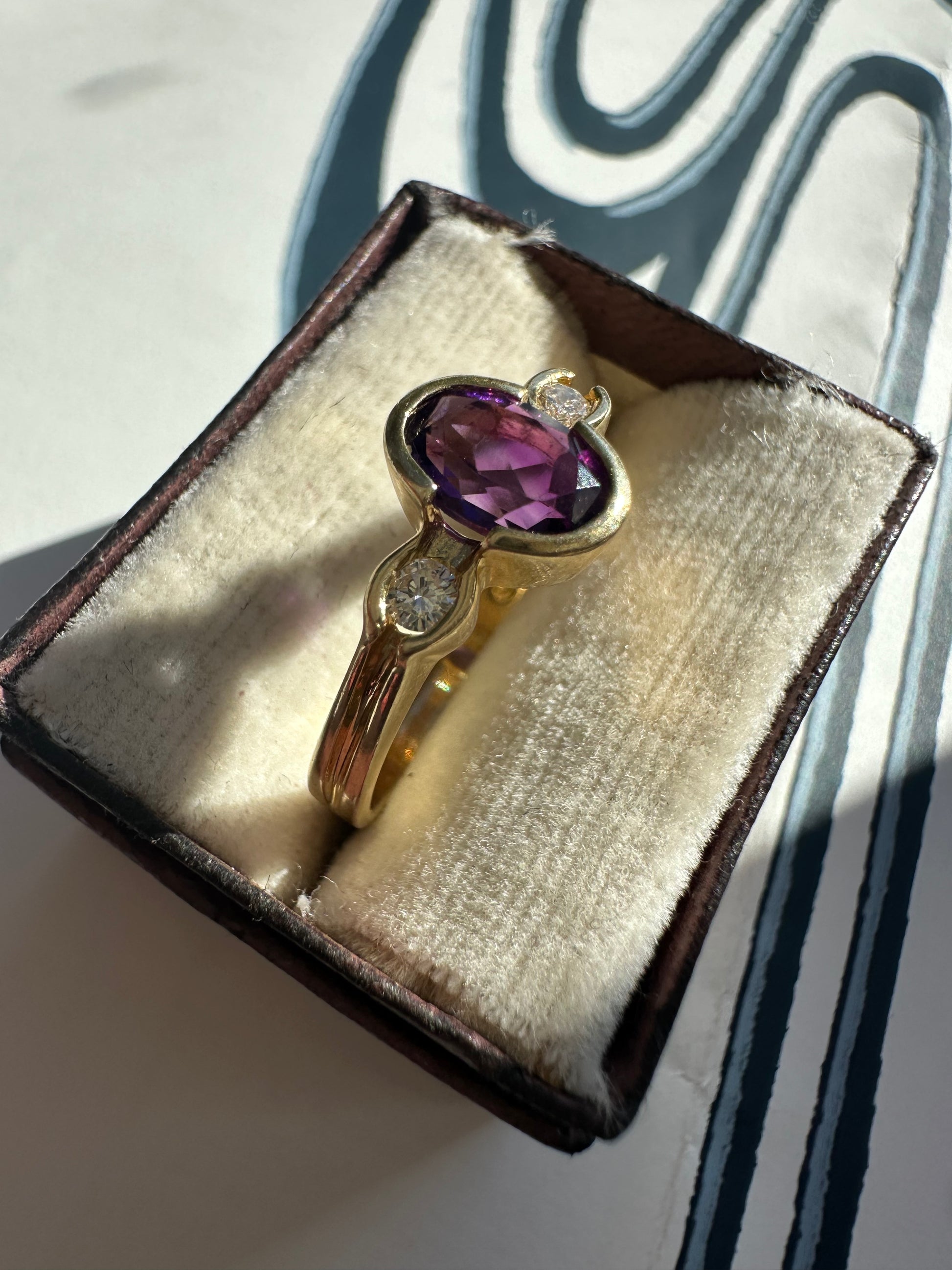bezel set amethyst and diamond ring
