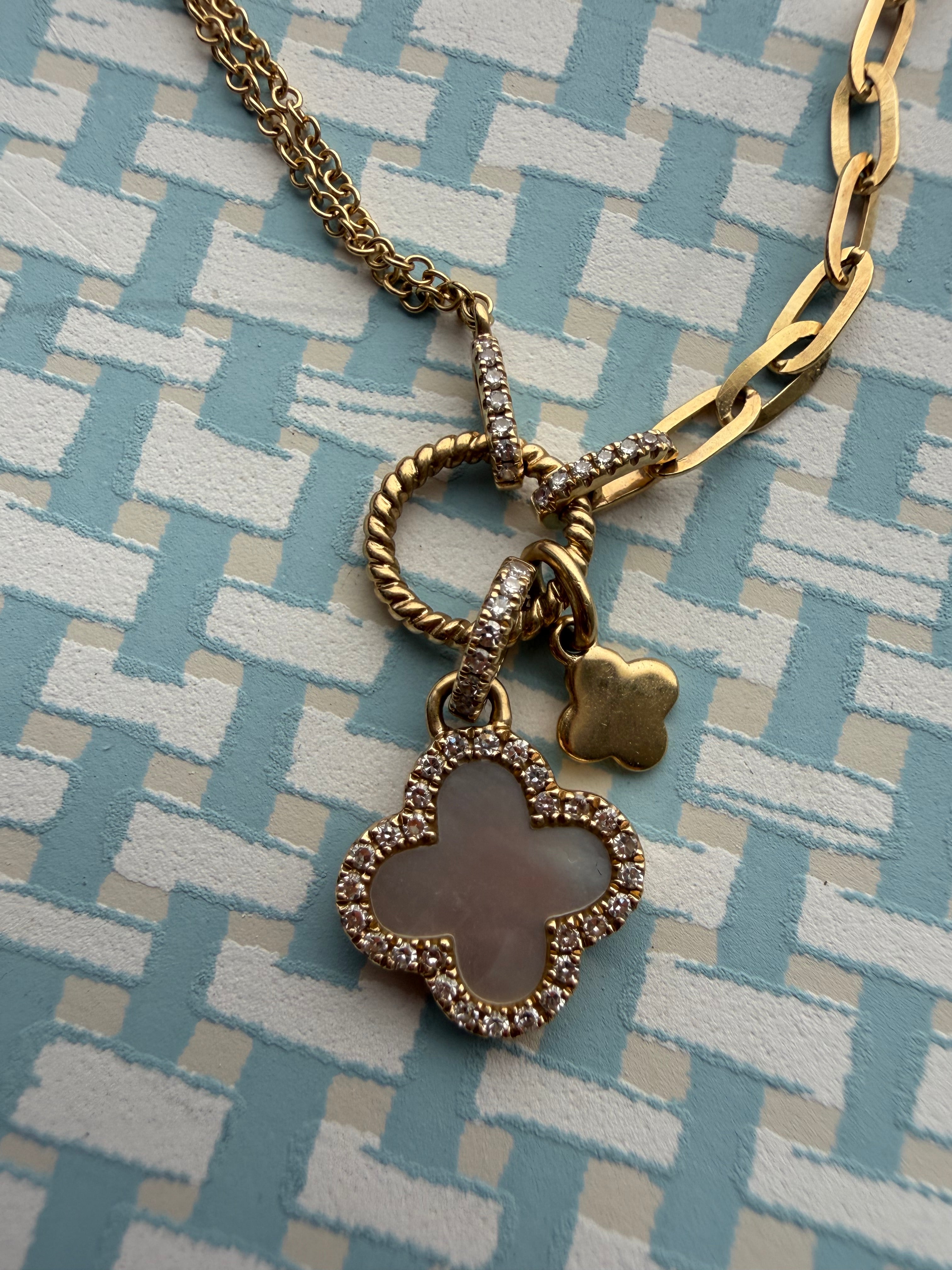 diamond and mother of pearl clover necklace