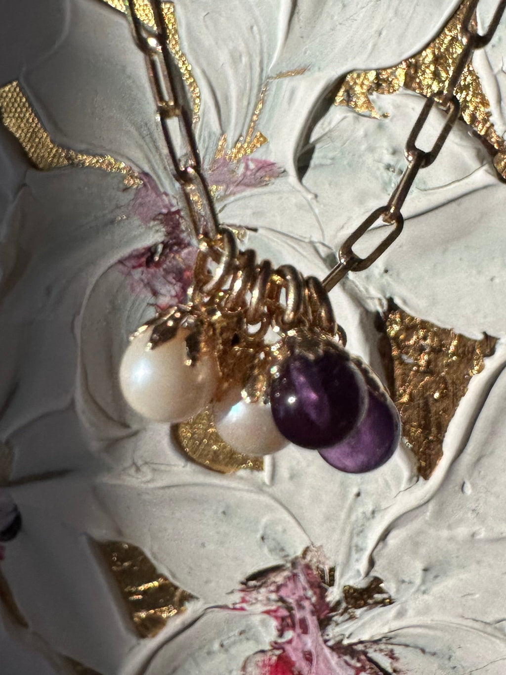 pearl, onyx and amethyst cabochon baubles