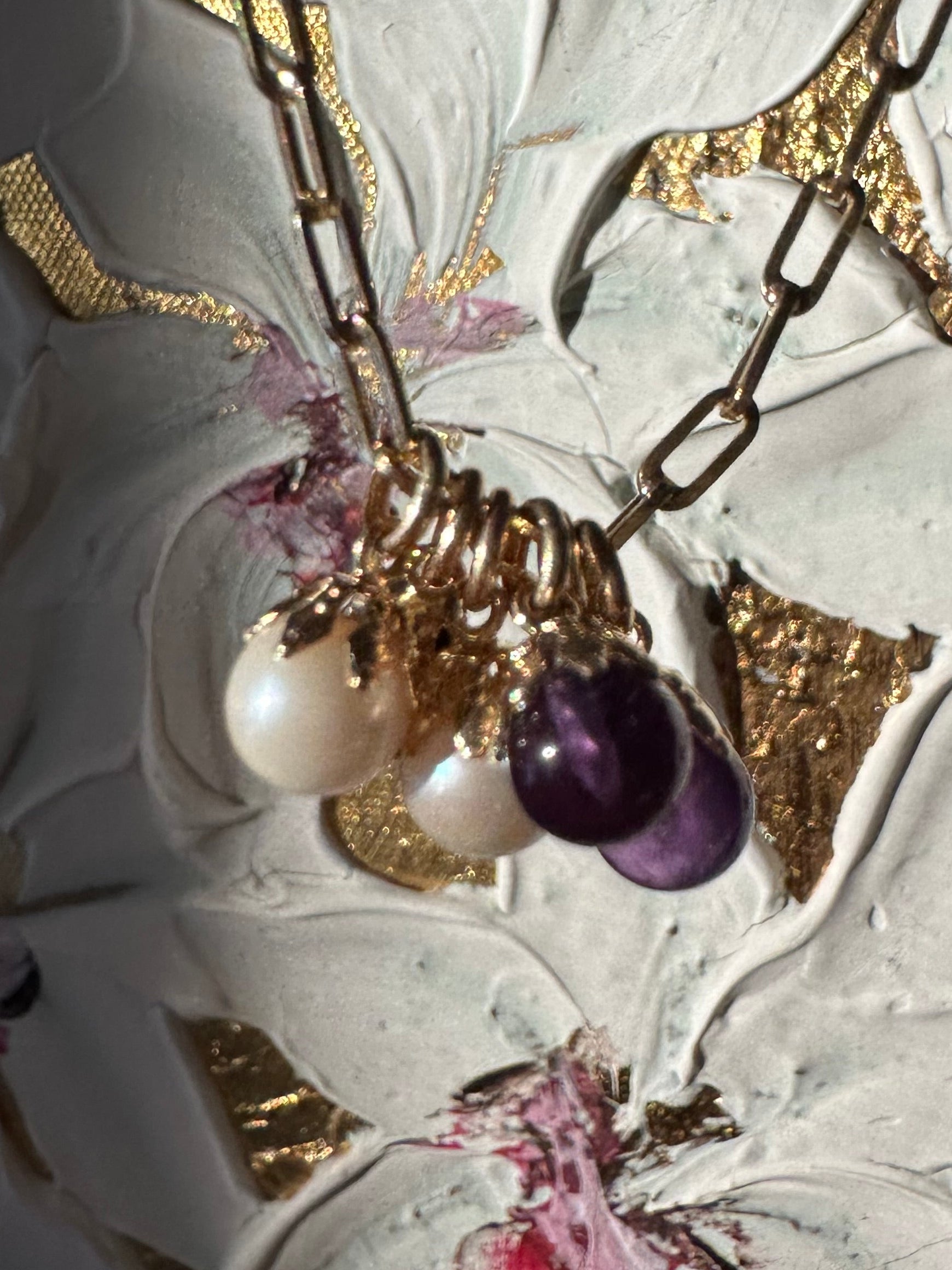 pearl, onyx and amethyst cabochon baubles
