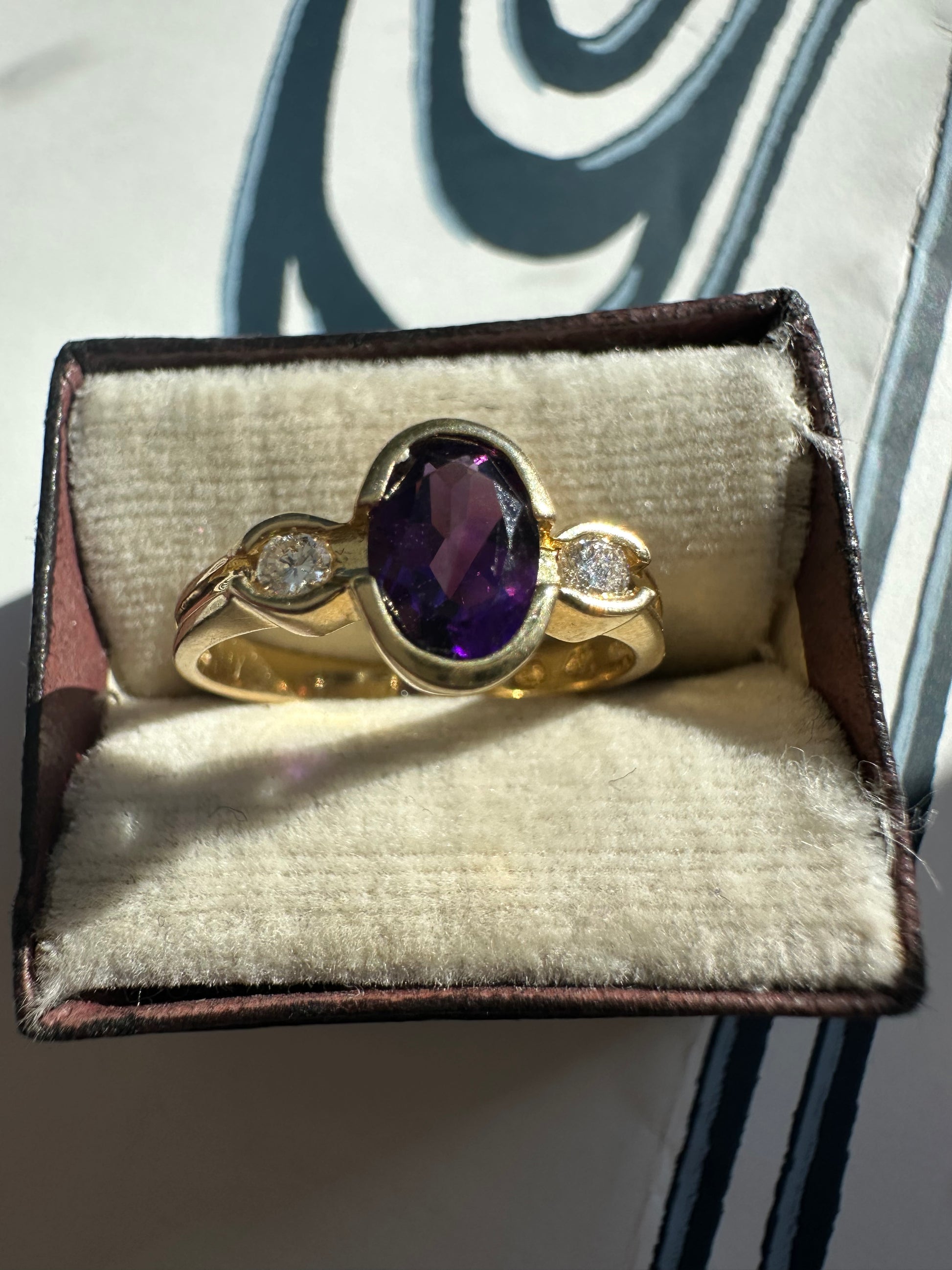 bezel set amethyst and diamond ring