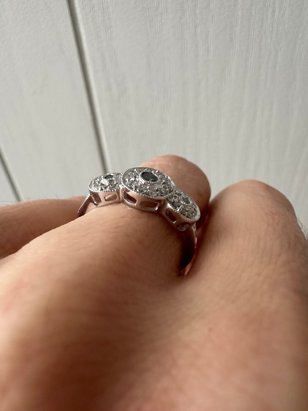 blue and white diamond ring