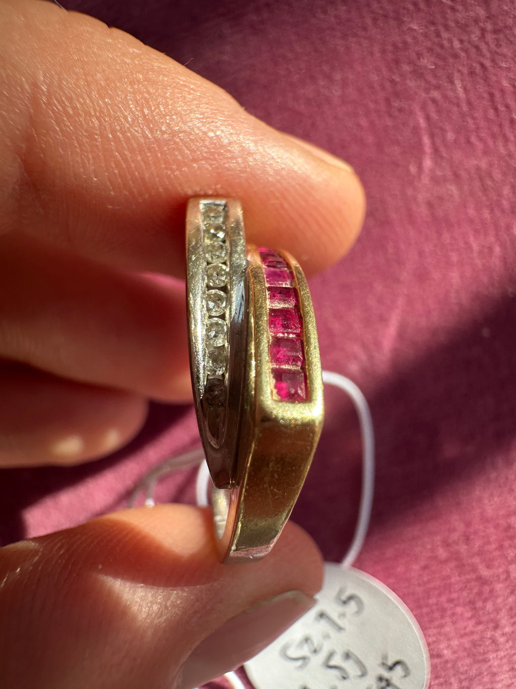 ruby and diamond squared edge ring