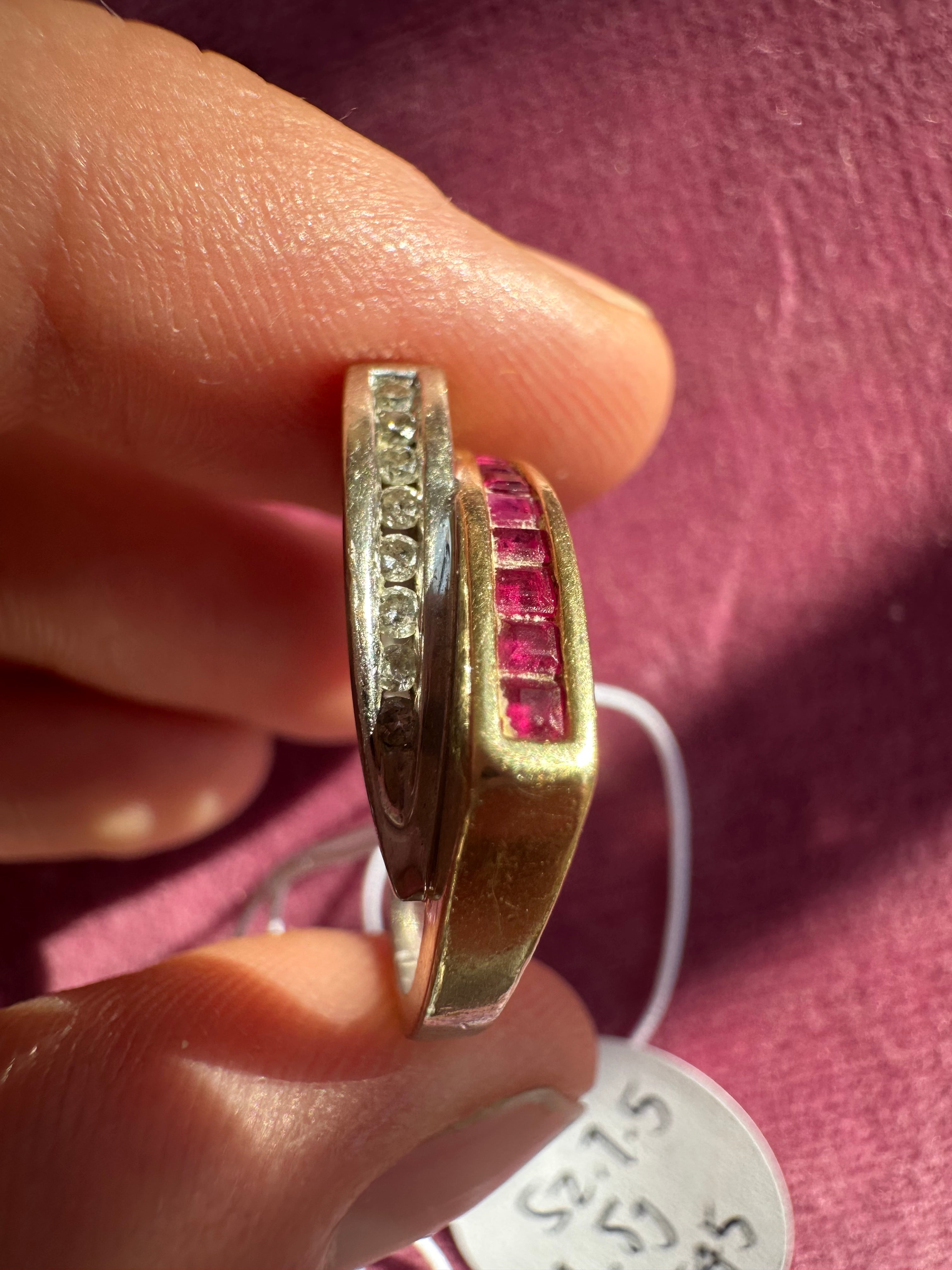 ruby and diamond squared edge ring