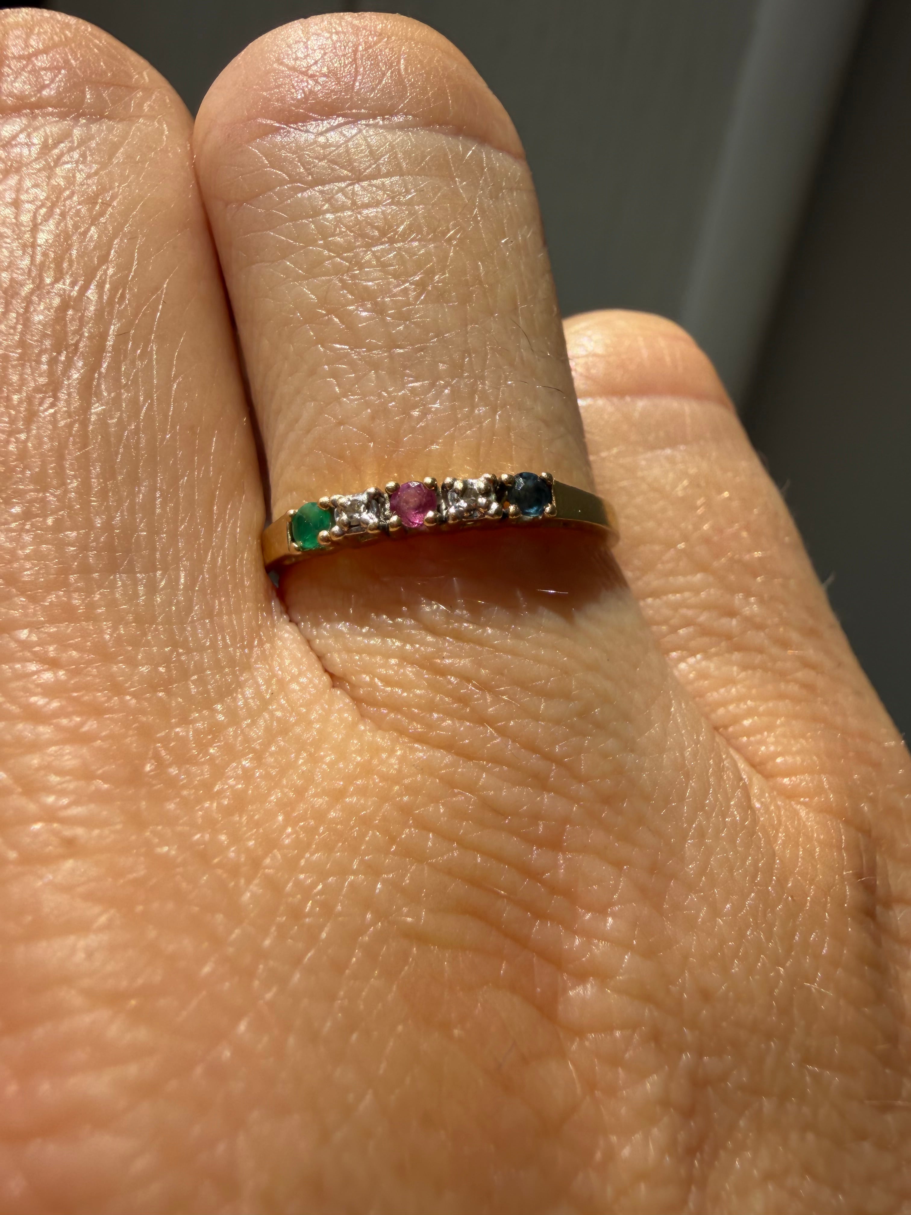 natural emerald, ruby, sapphire and diamond stacking band