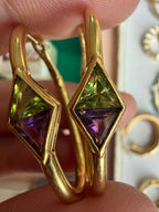amethyst and peridot 18k gold oval hoop