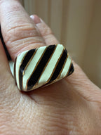 zebra striped enamel and 18k gold signet ring