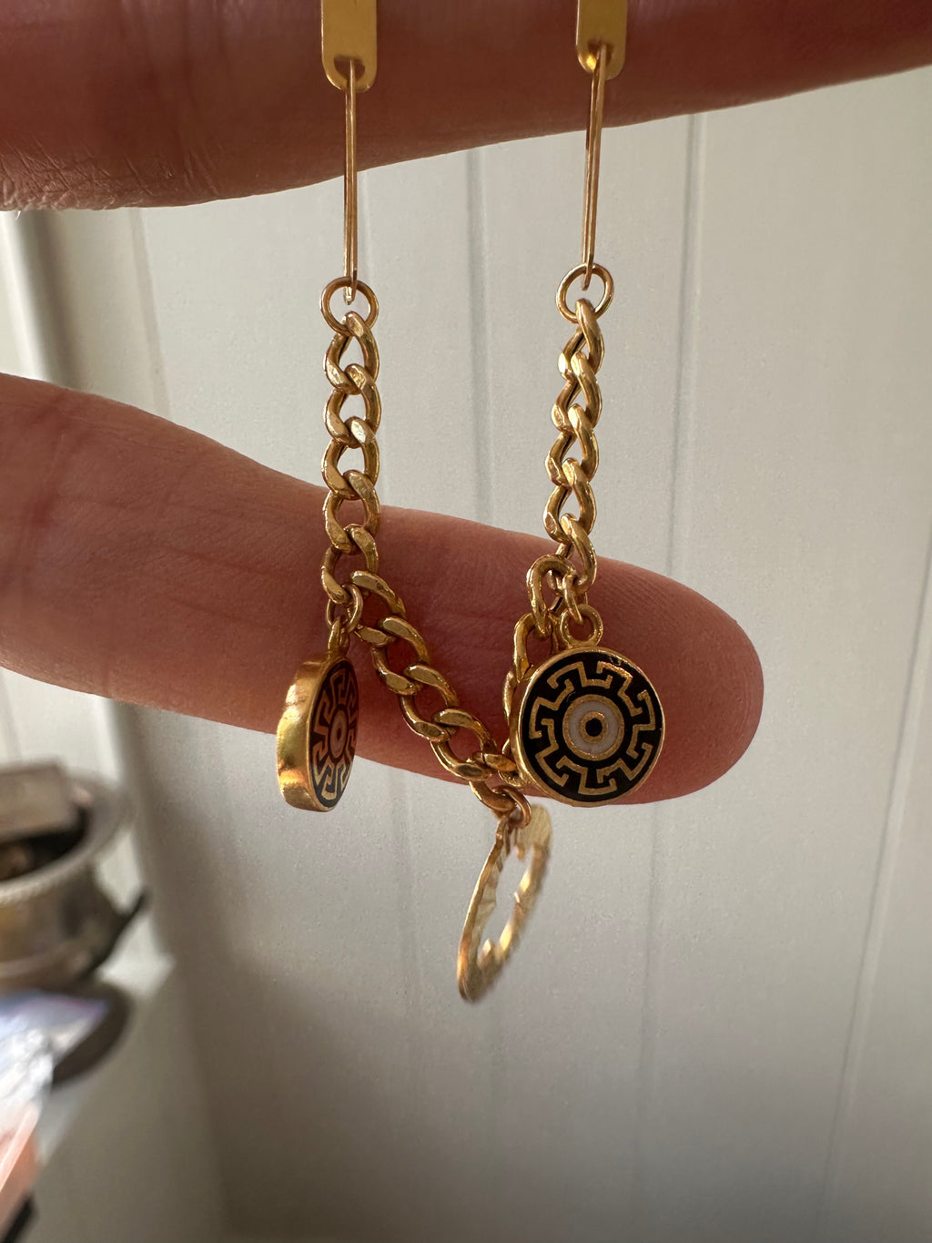 21k gold paperlink and curb charm bracelet