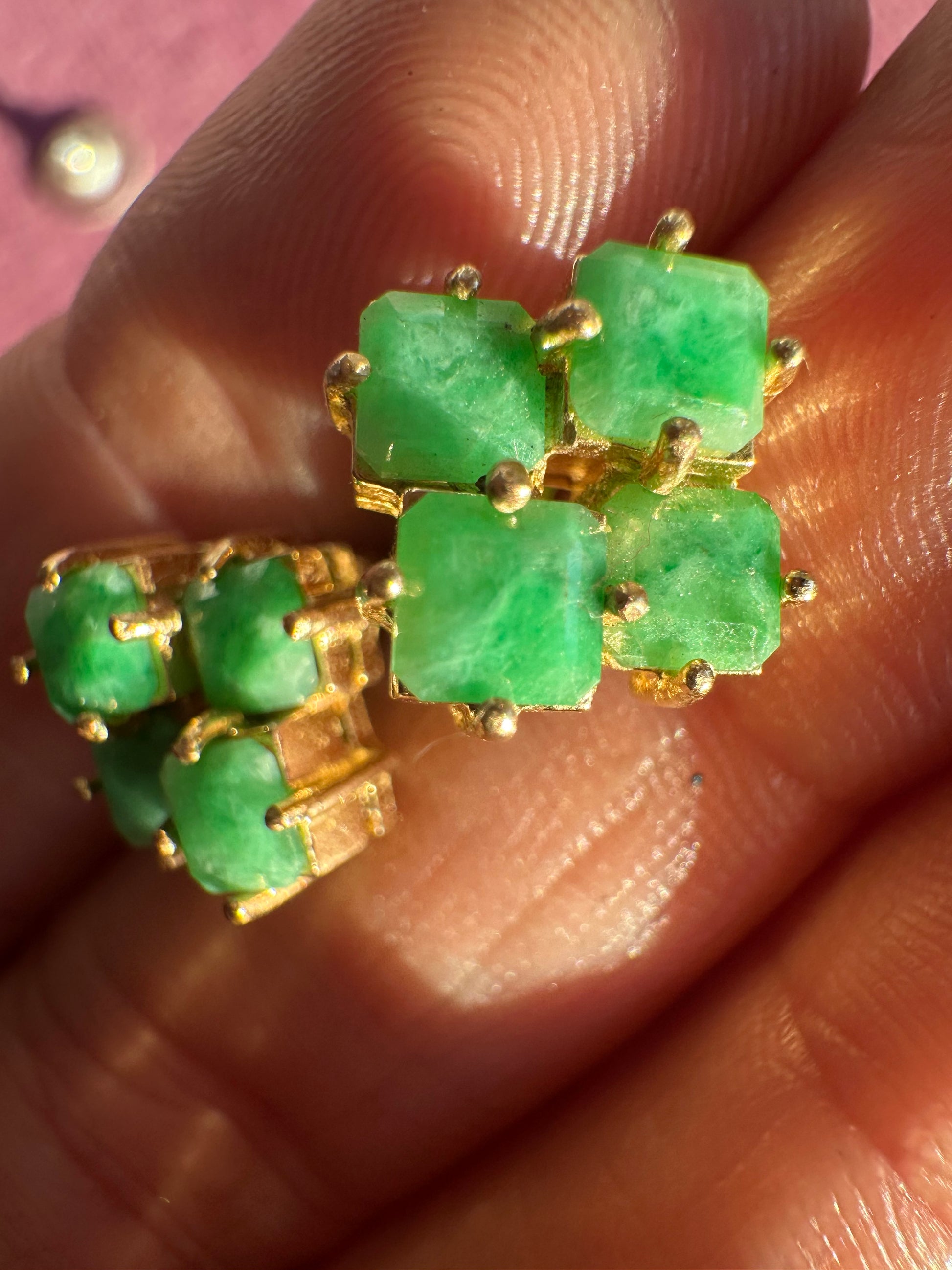 jade and gold cube studs