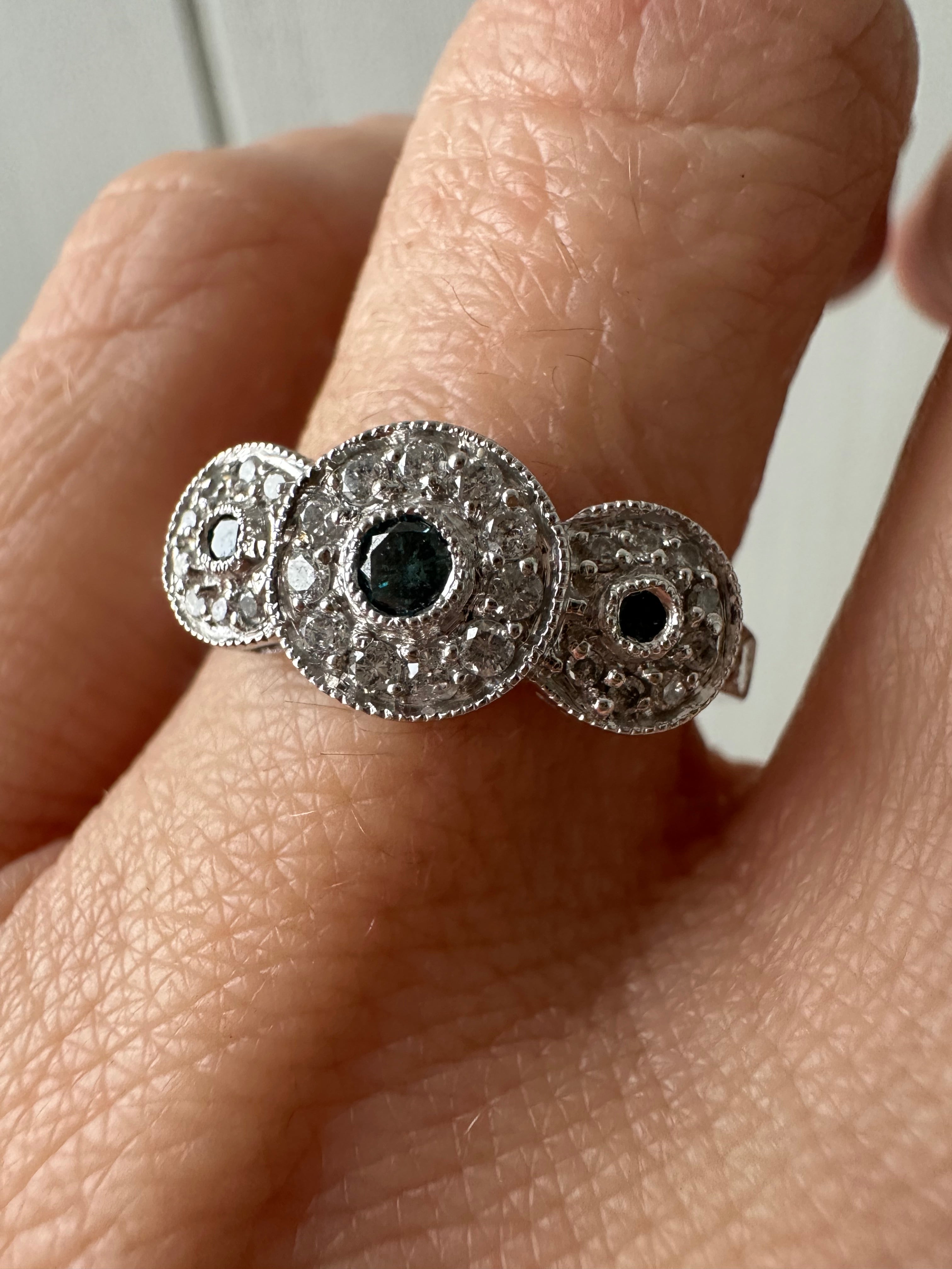 blue and white diamond ring