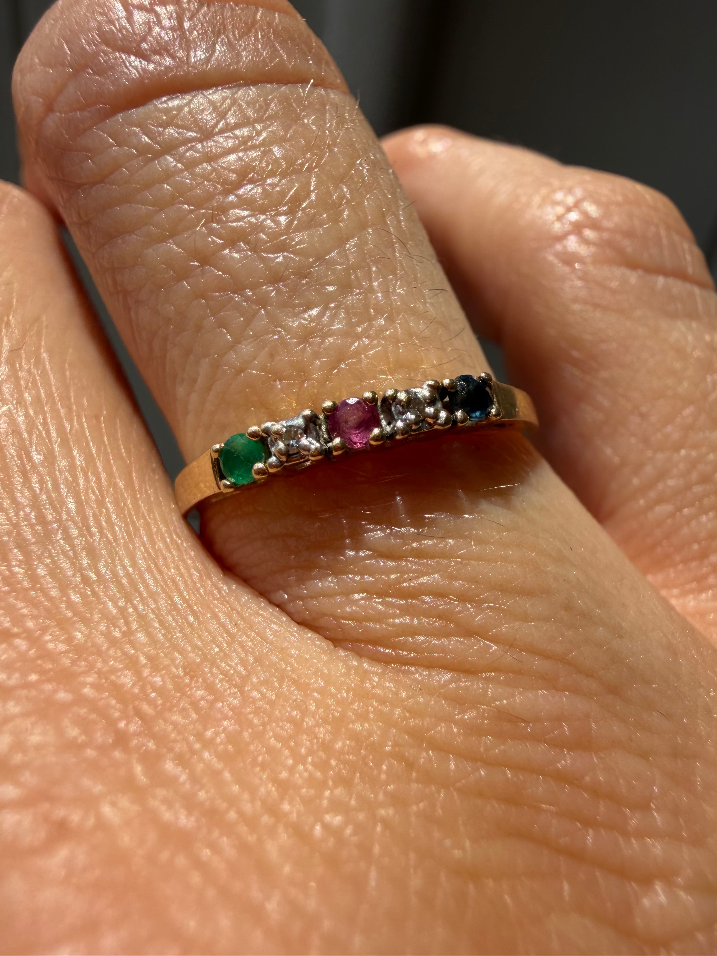 natural emerald, ruby, sapphire and diamond stacking band