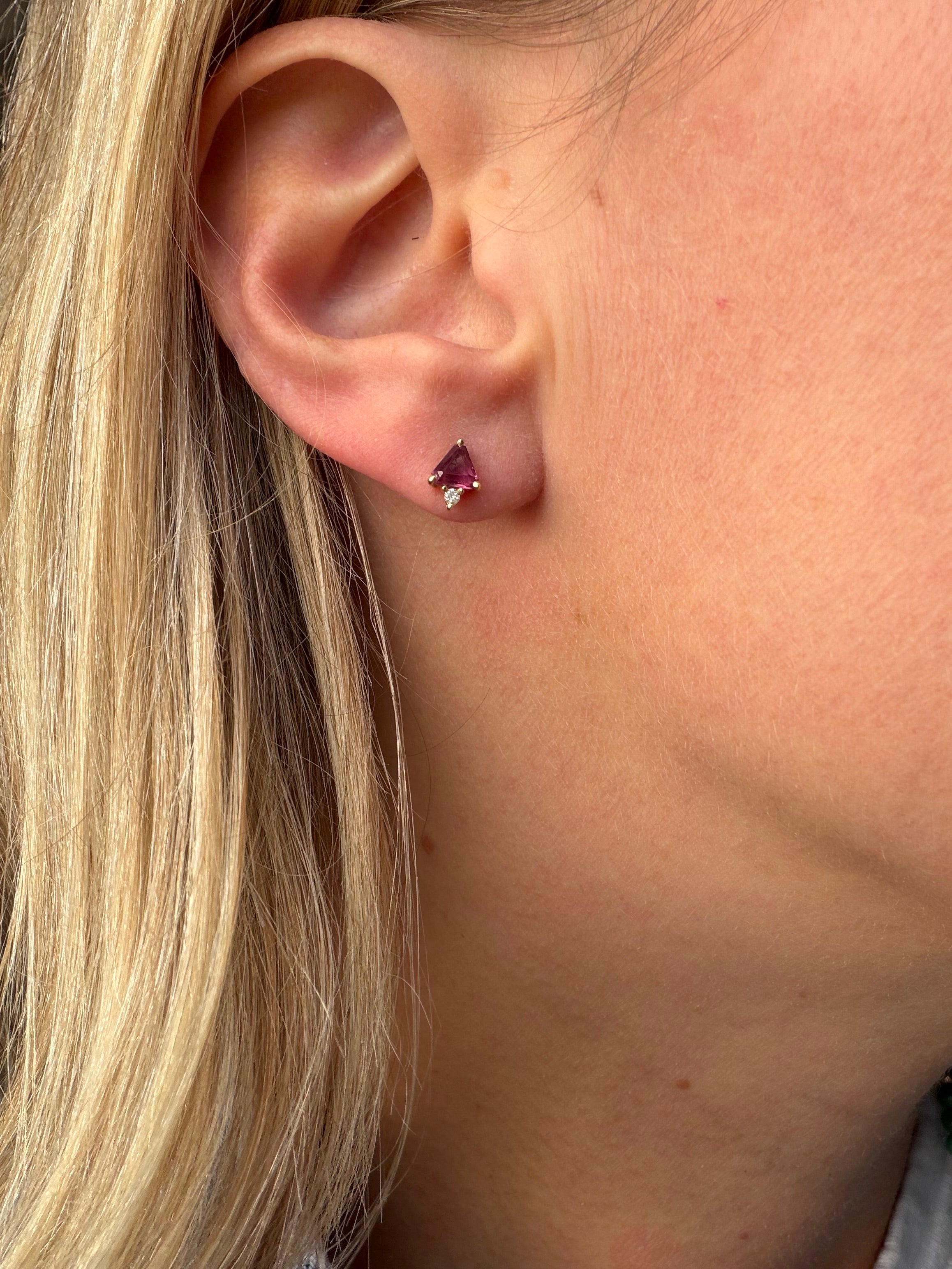 pink tourmaline and diamond stud