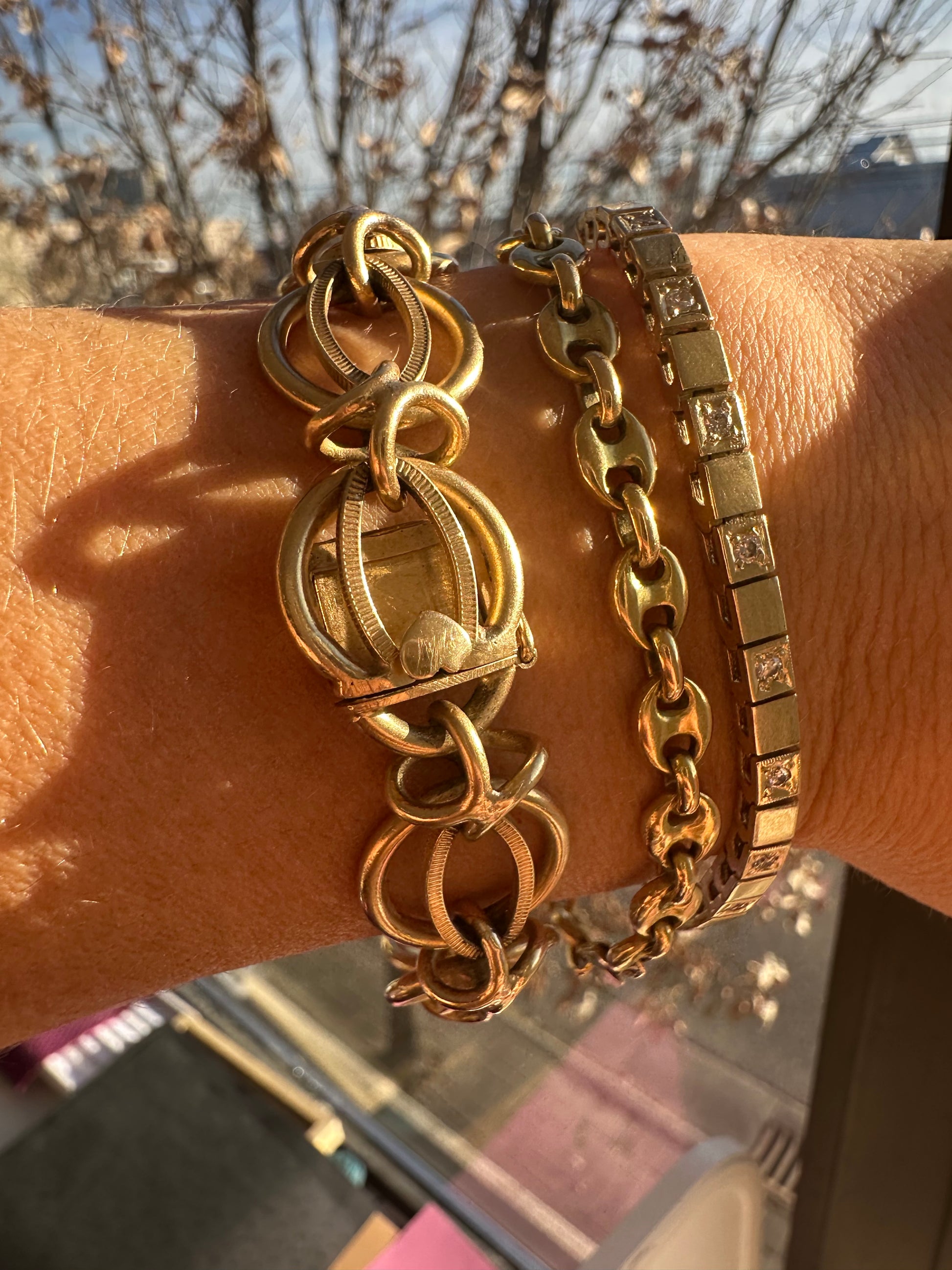 vintage circle and X bracelet