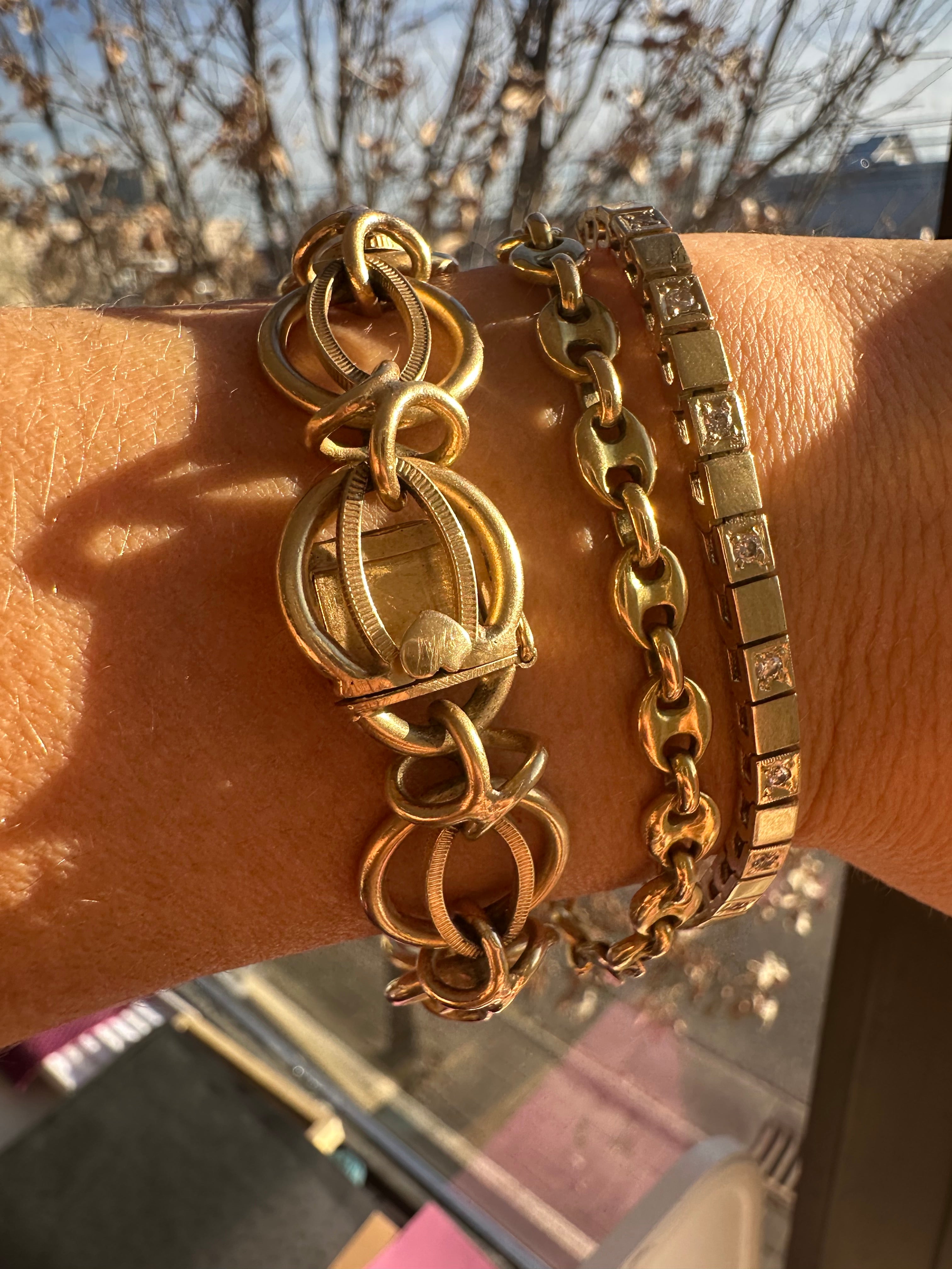 vintage circle and X bracelet