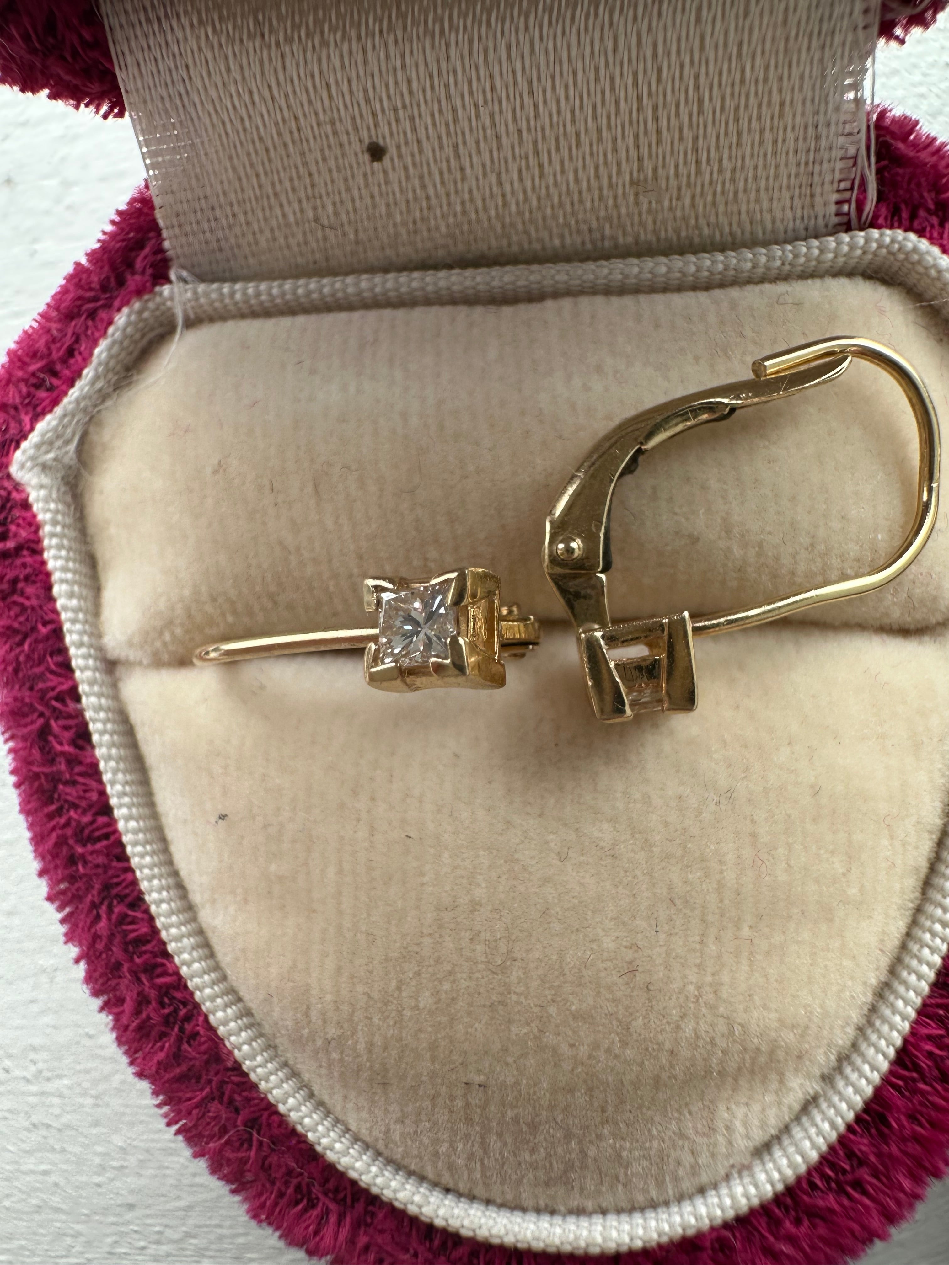 princess cut diamond leverback earrings