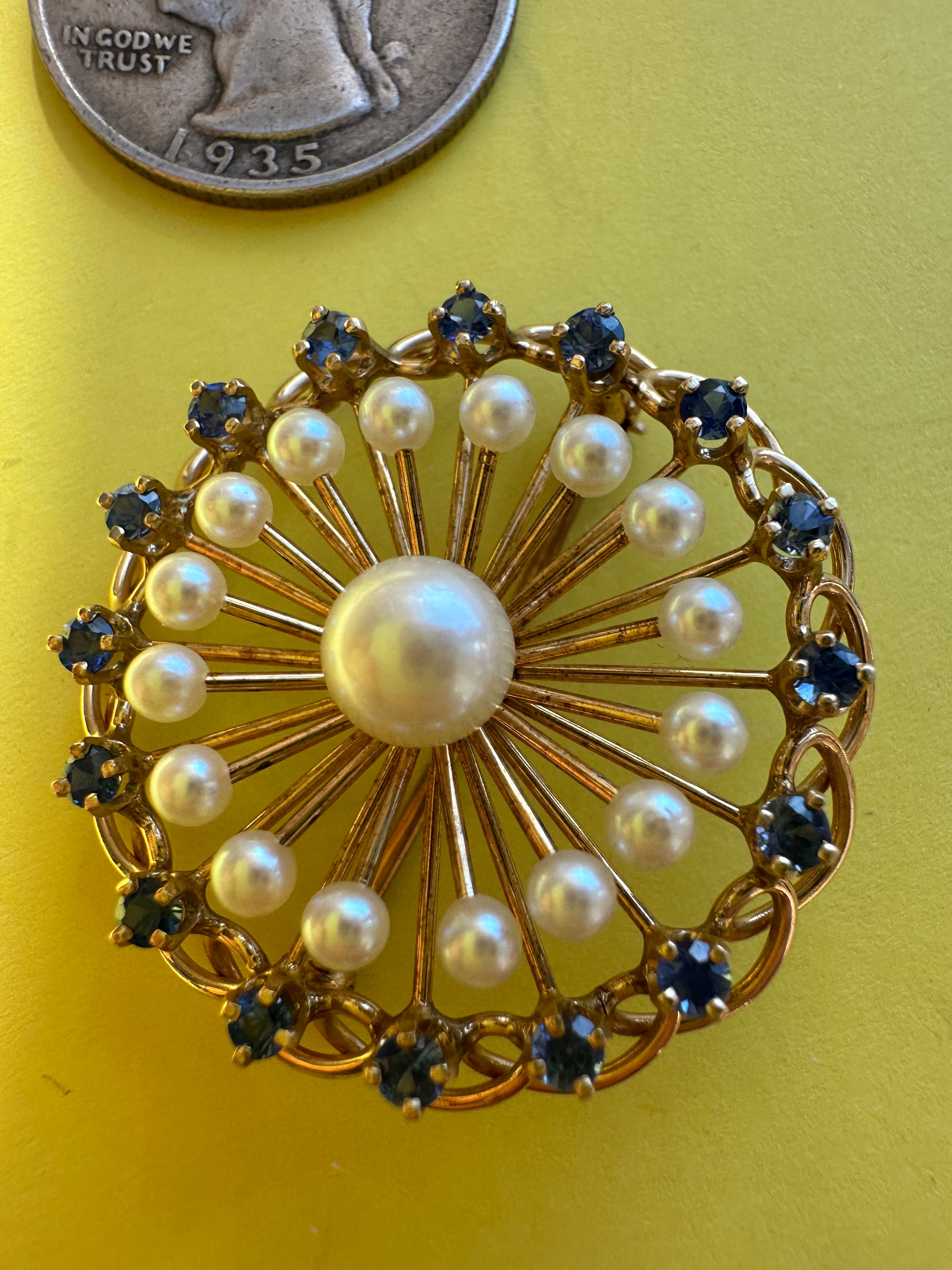 pearl and sapphire brooch