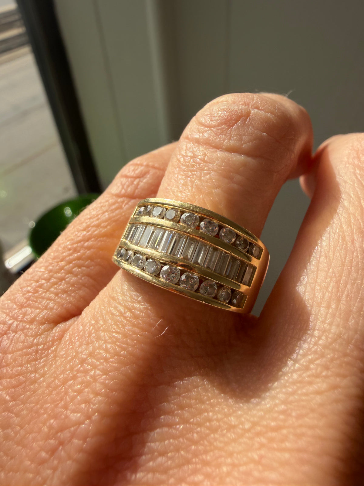 gorgeous baguette and round cut diamond wide band