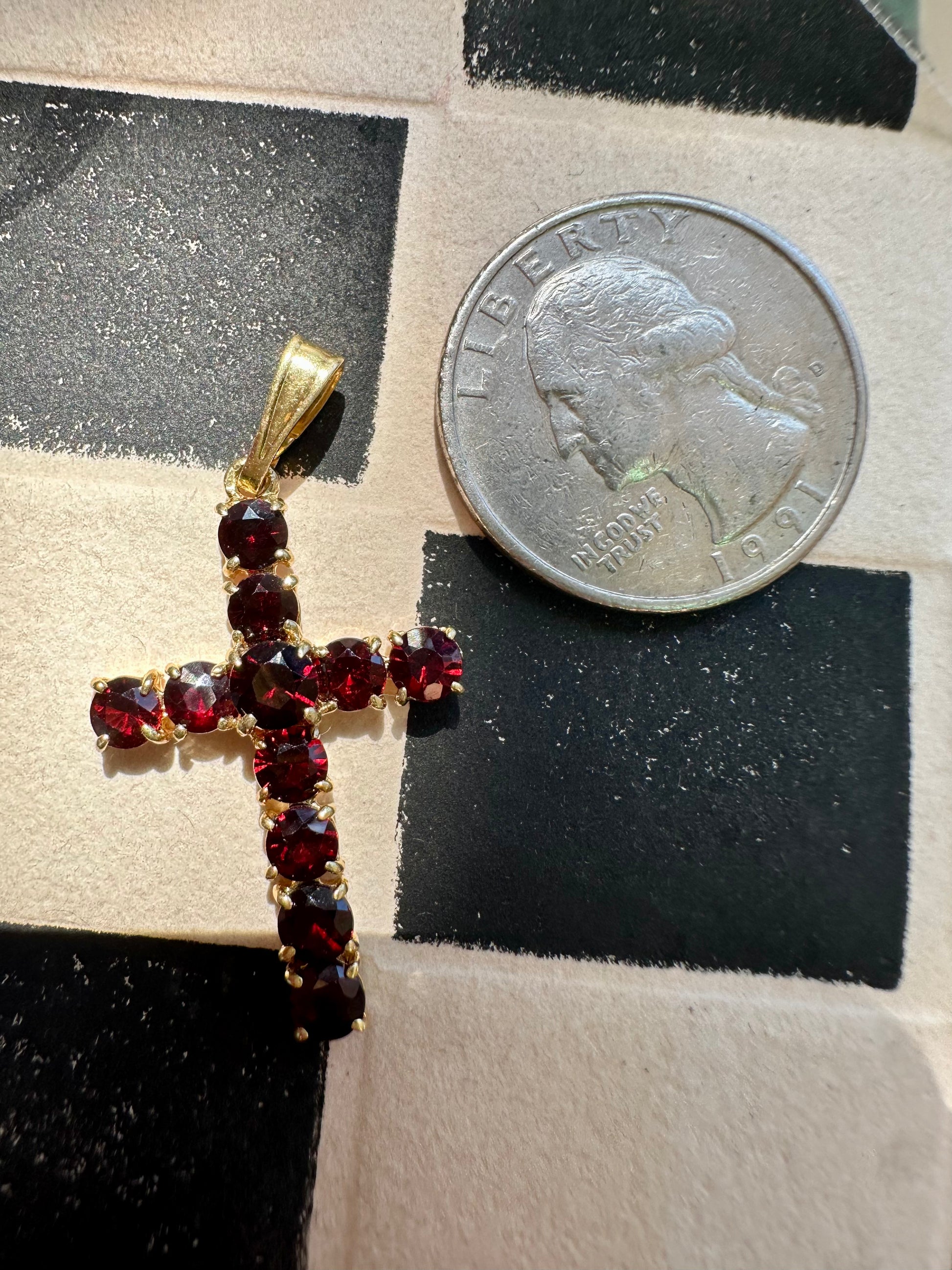 18k gold and garnet cross