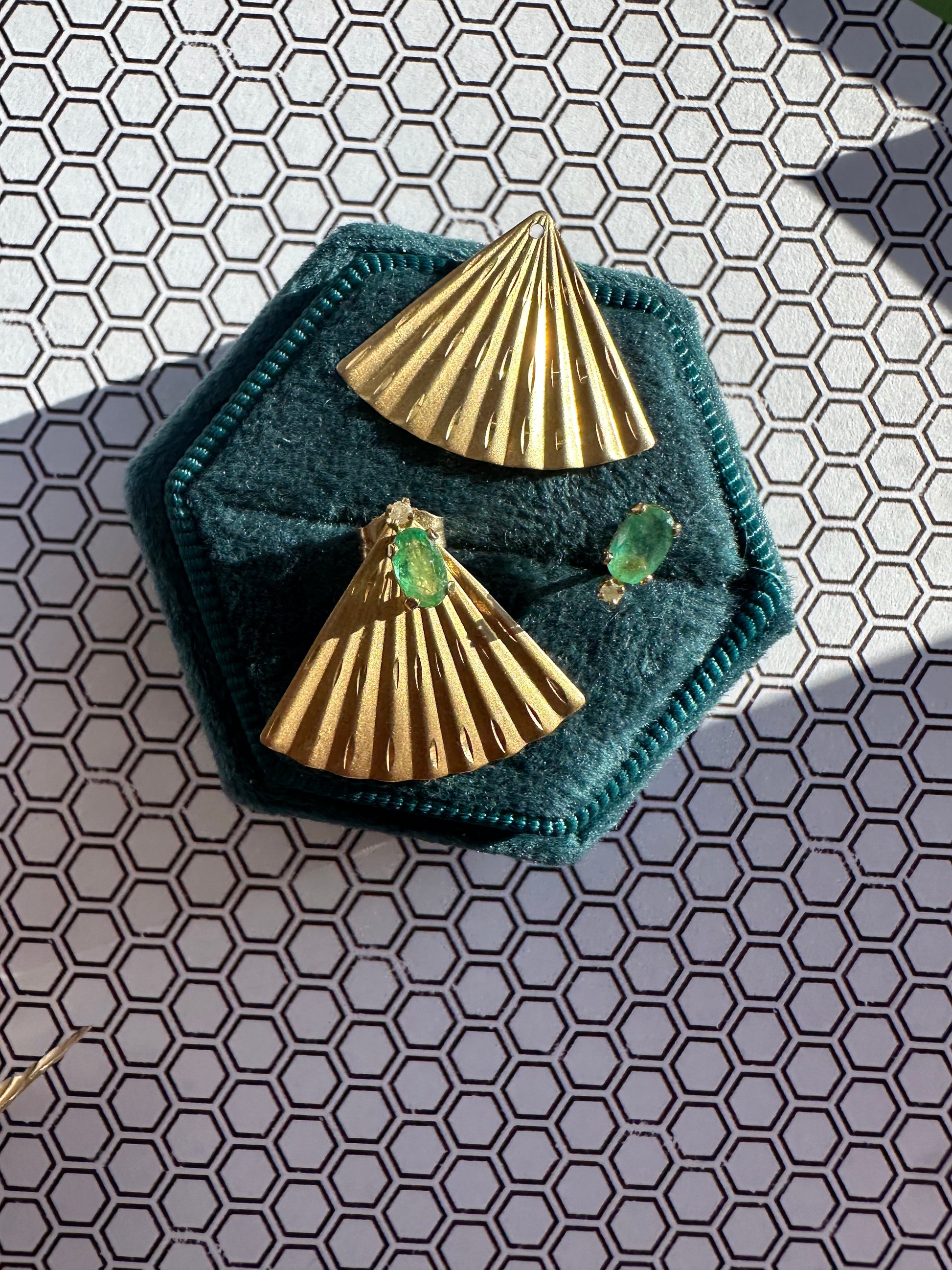 emerald and diamond studs // fan jackets