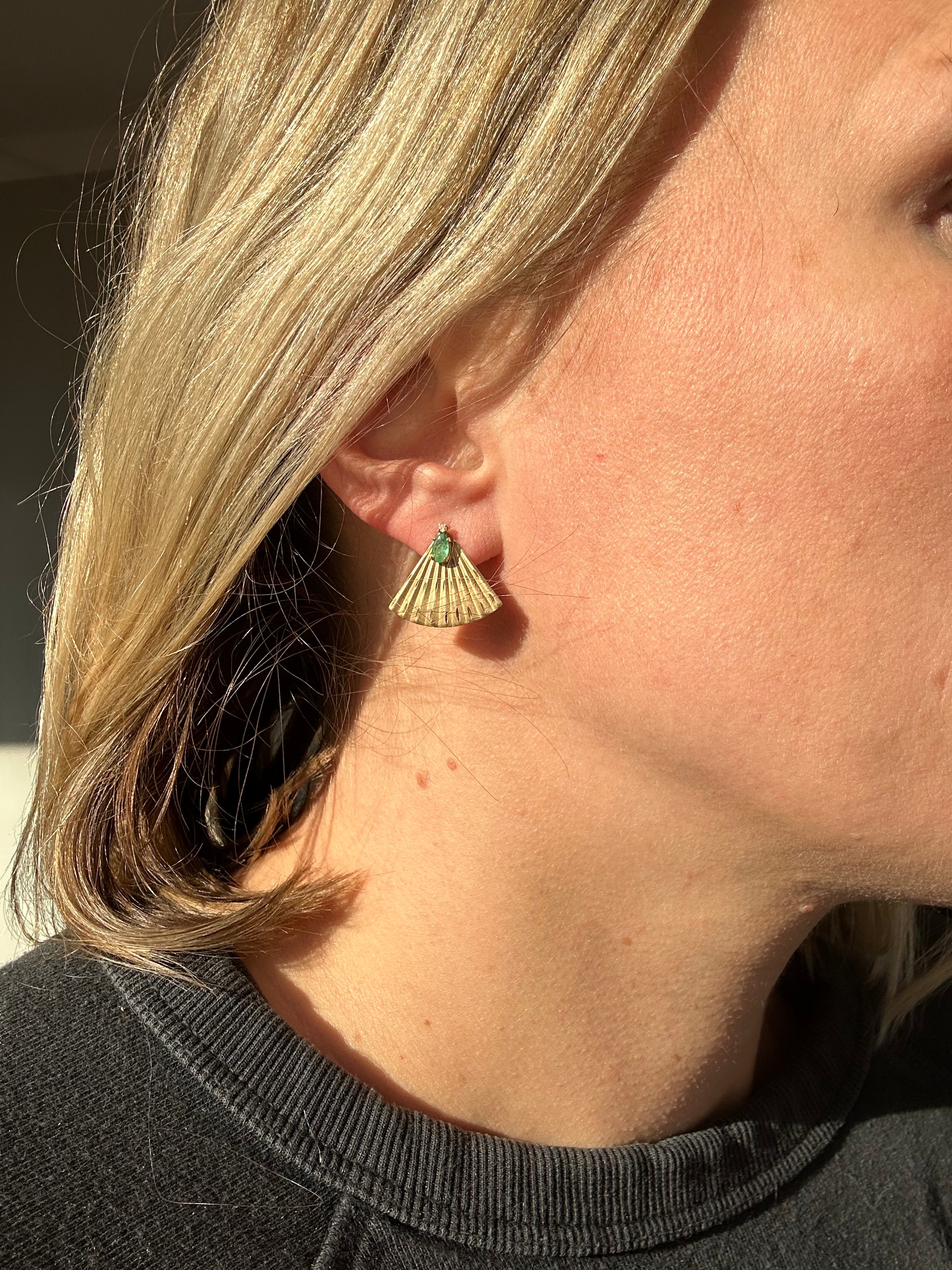 emerald and diamond studs // fan jackets