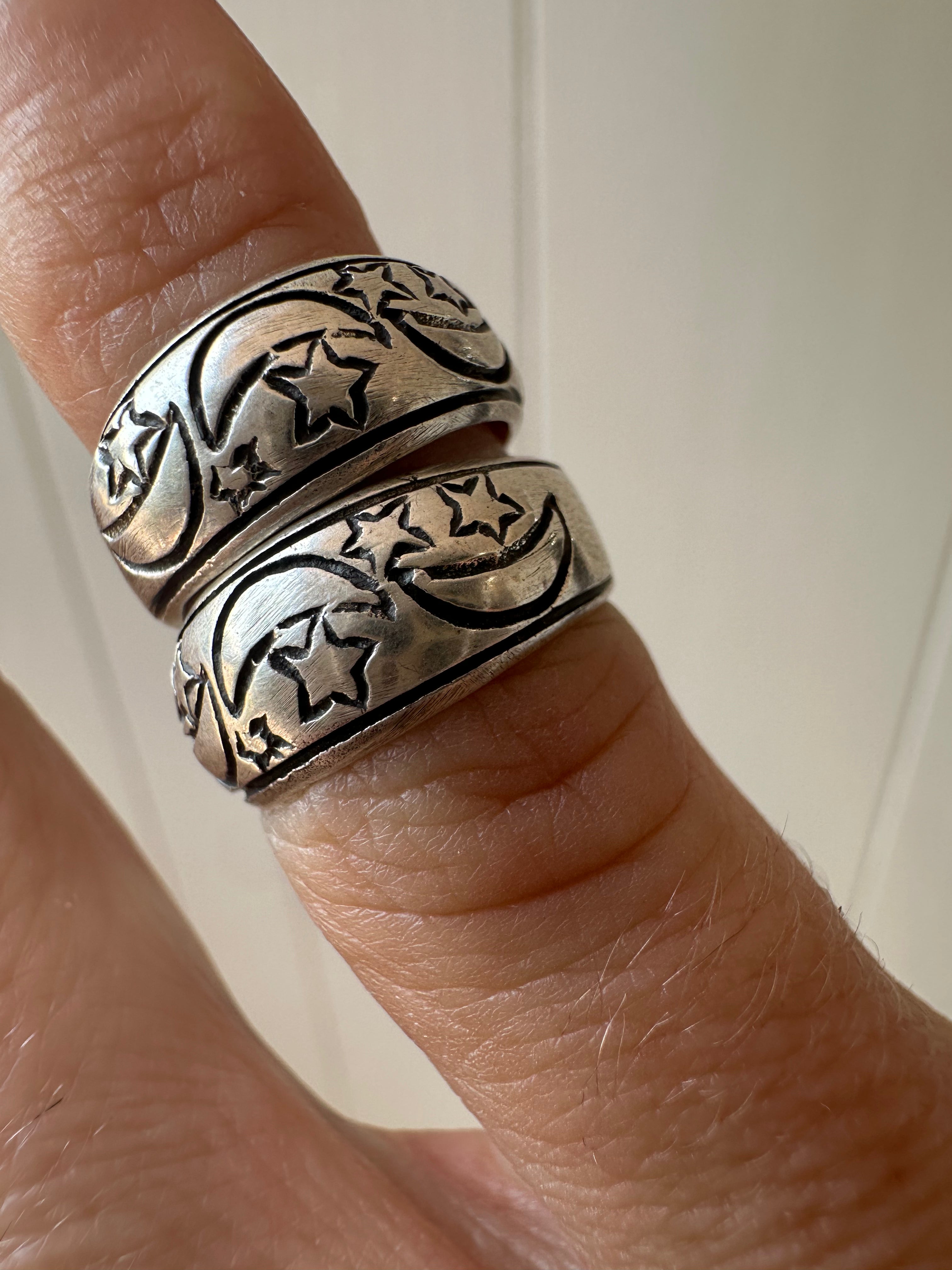 Moon and Star Open back Sterling ring